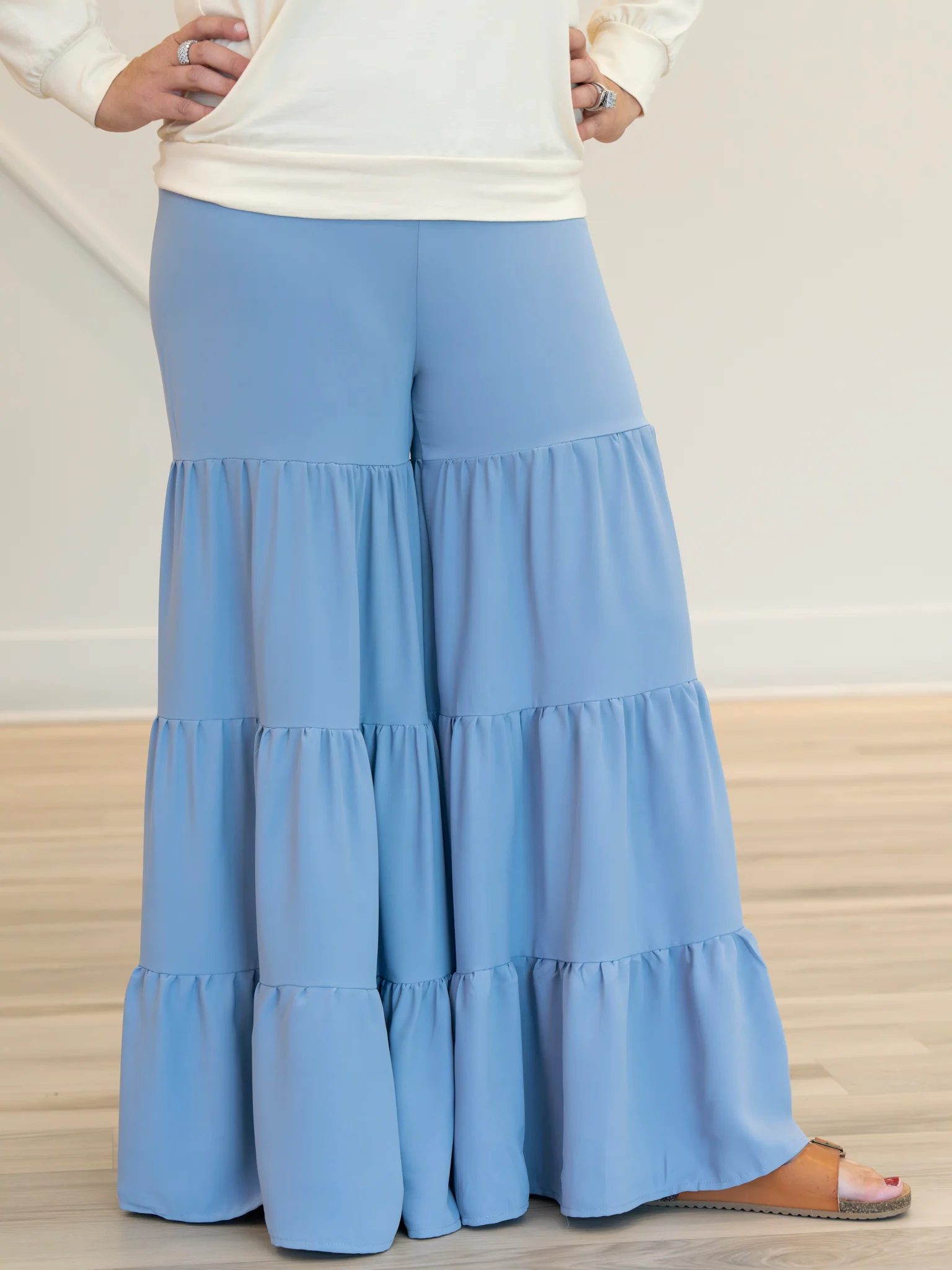 Mom & Me Tiered Ruffles Stone Blue Pants - Image 2