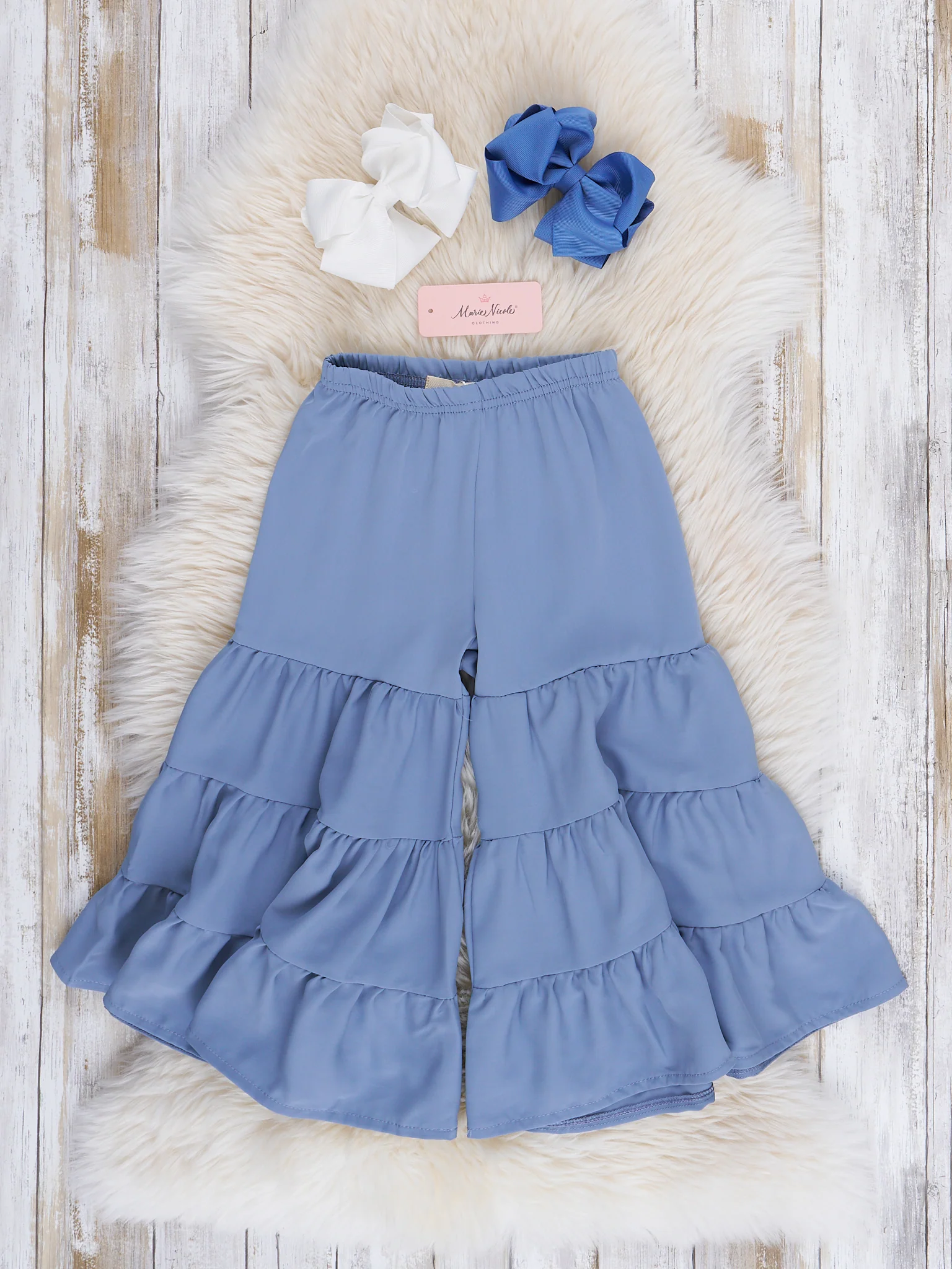 Mom & Me Tiered Ruffles Stone Blue Pants - Image 4