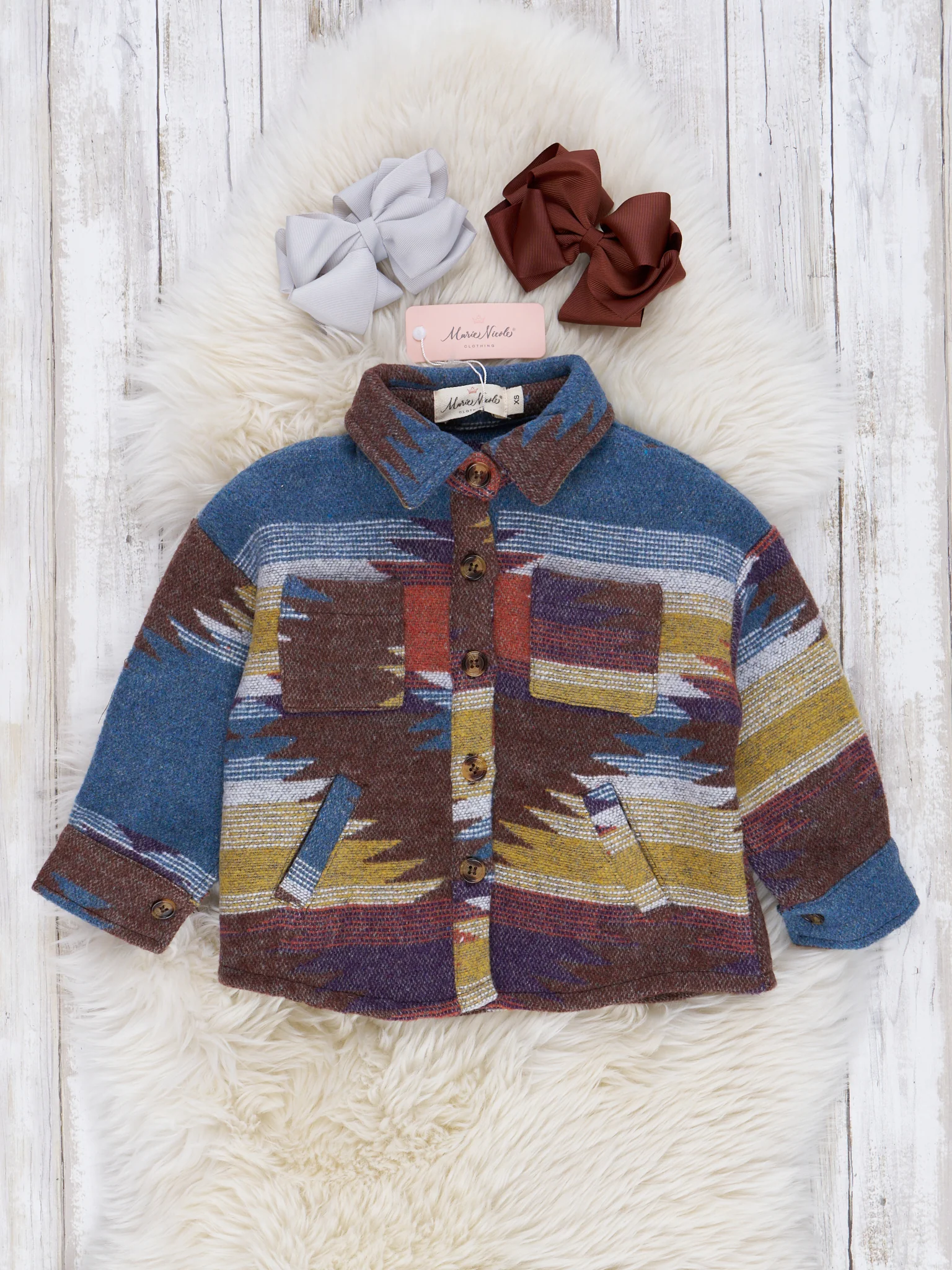 Mom & Me Turquoise Aztec Print Shacket - Image 2