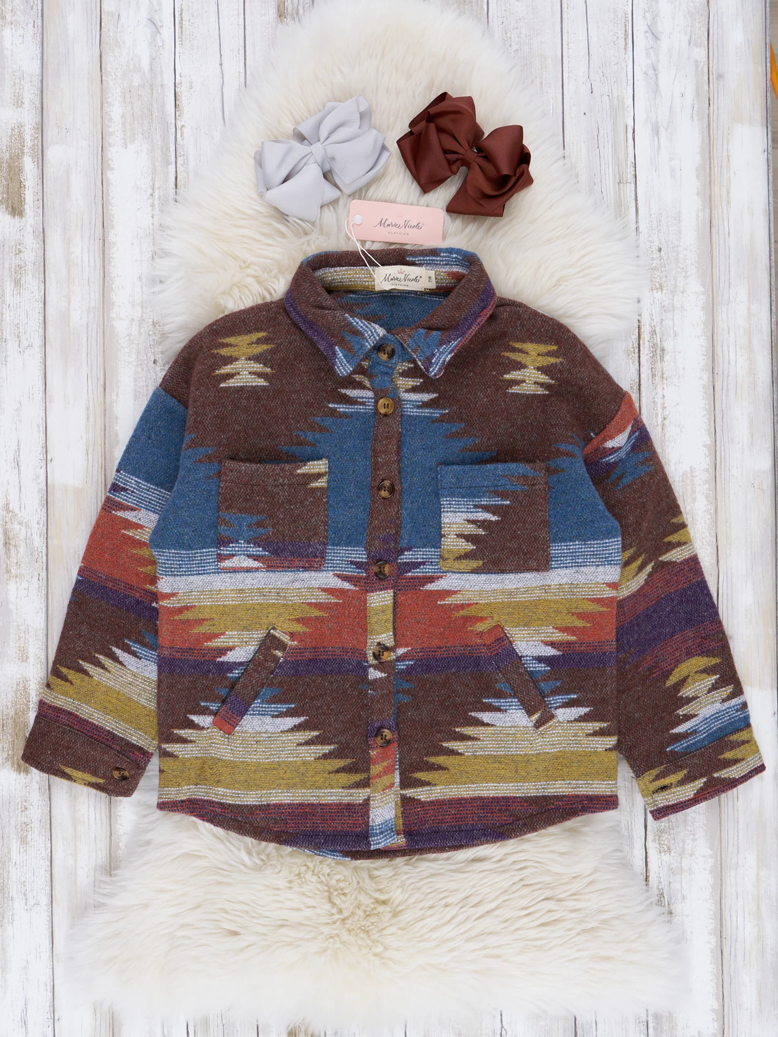 Mom & Me Turquoise Aztec Print Shacket - Image 3