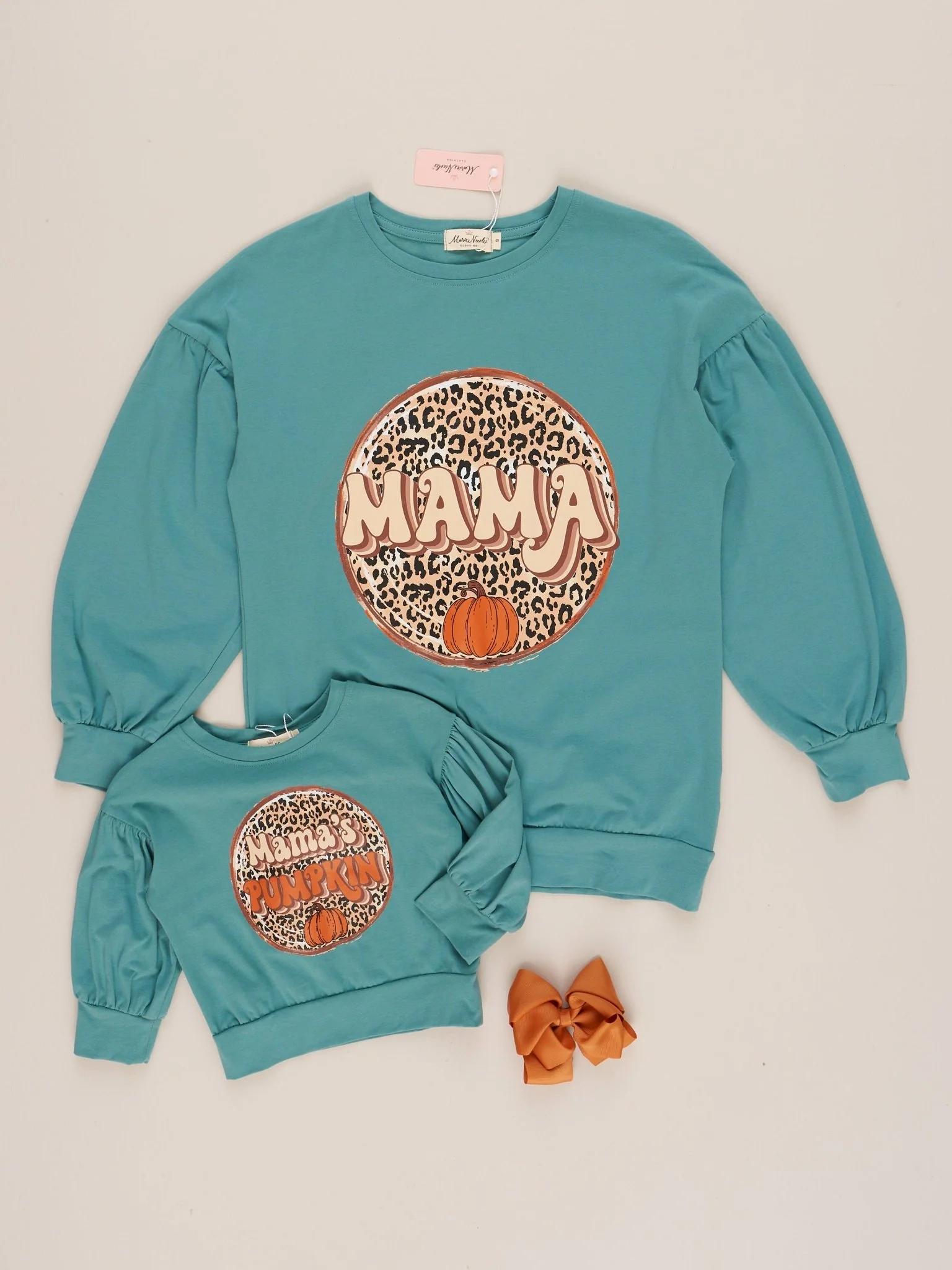 Mom & Me Turquoise & Leopard Pumpkin Shirt