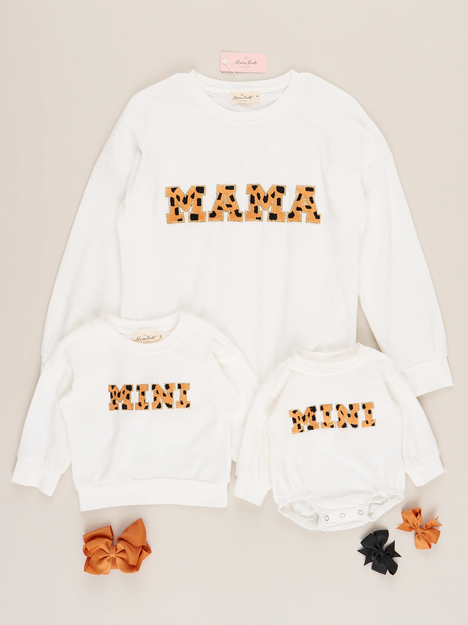 Mom & Me White Mama/Mini Cheetah Puff Letters Shirt