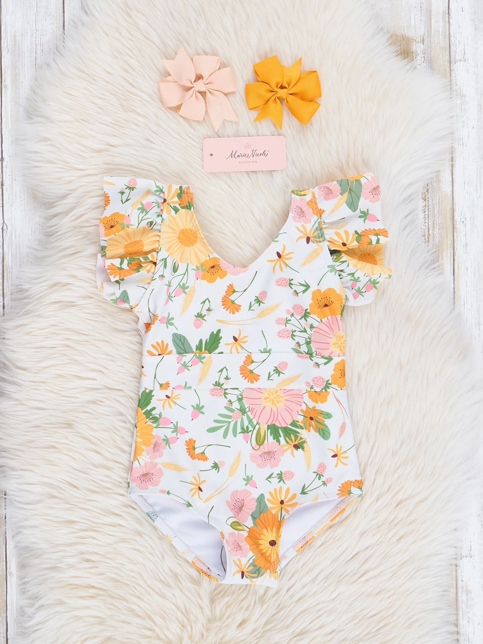 Mom & Me Yellow Floral Fields Ruffle Swimsuit - Image 2