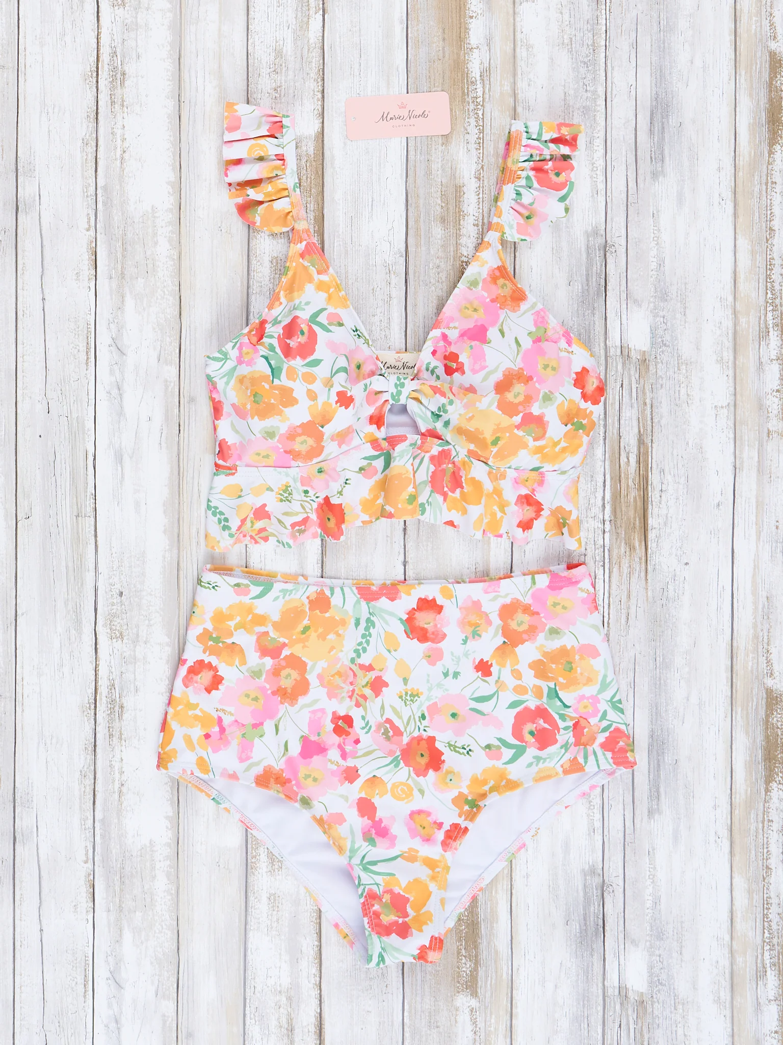 Mom & Me Yellow & Orange Watercolor Blooms Ruffle Swimsuit - Image 4