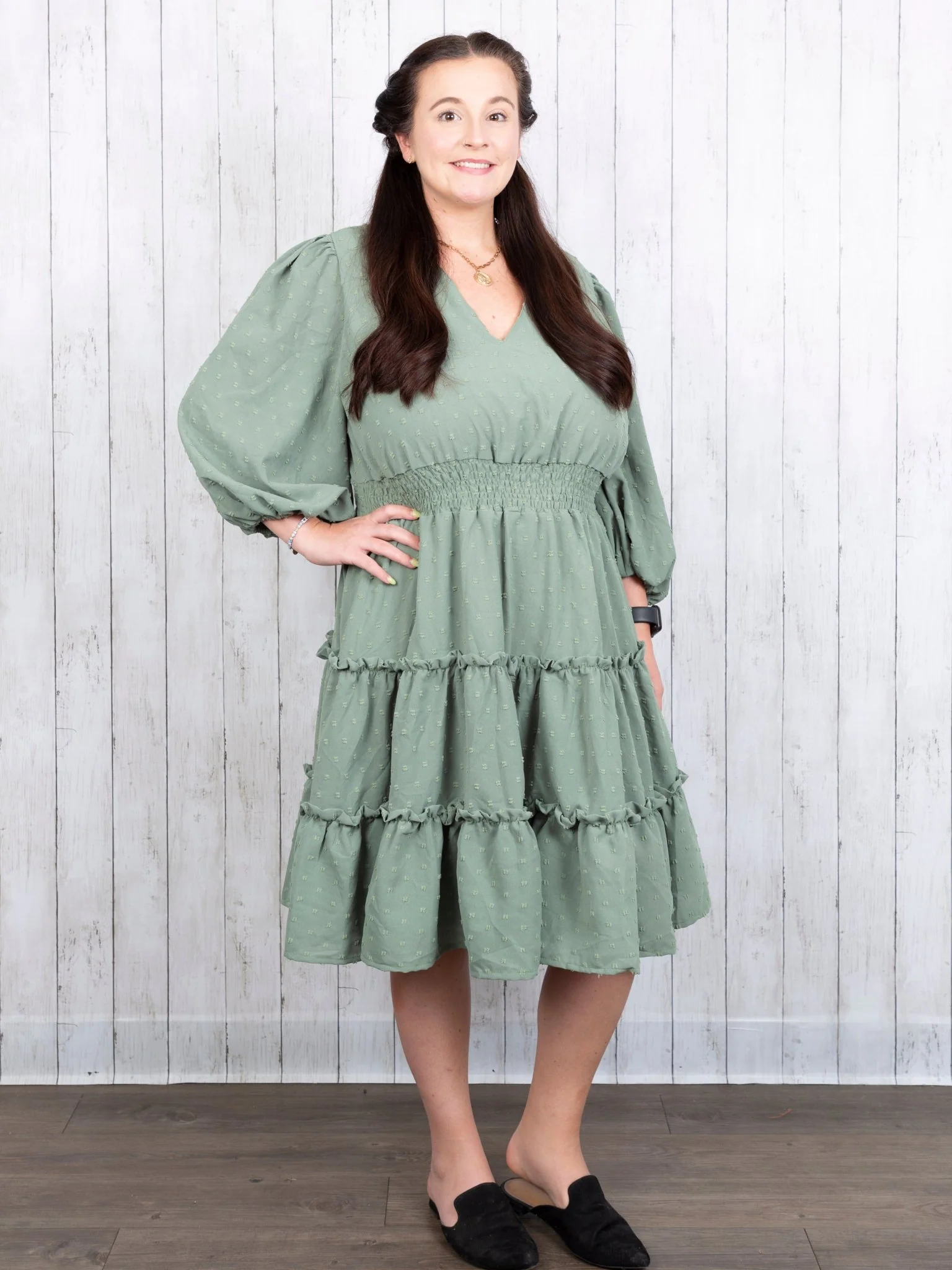 Mom Sage Swiss Dot Dress - Image 4