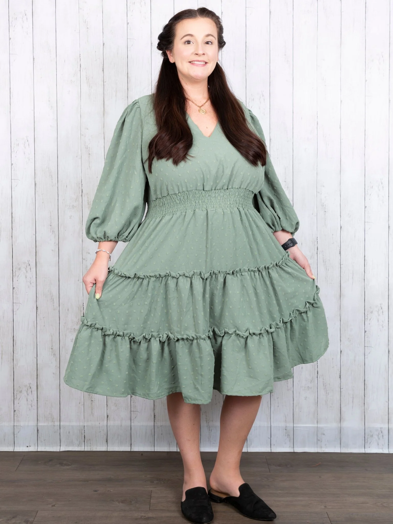 Mom Sage Swiss Dot Dress - Image 7