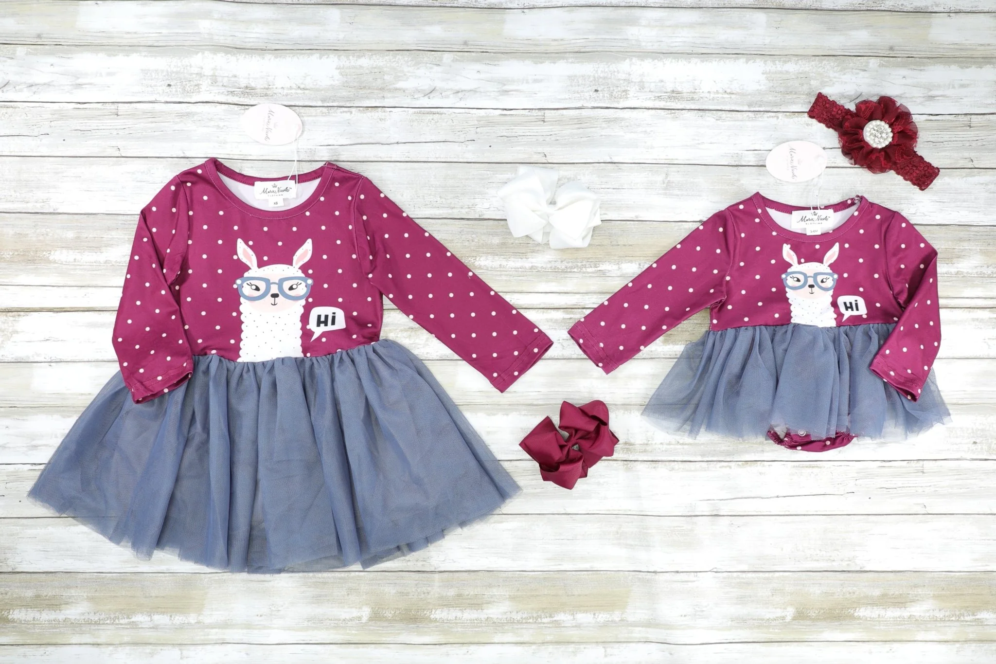 Mulberry & Pink Polka Dot "Hi" Llama Tulle Dress - Image 2