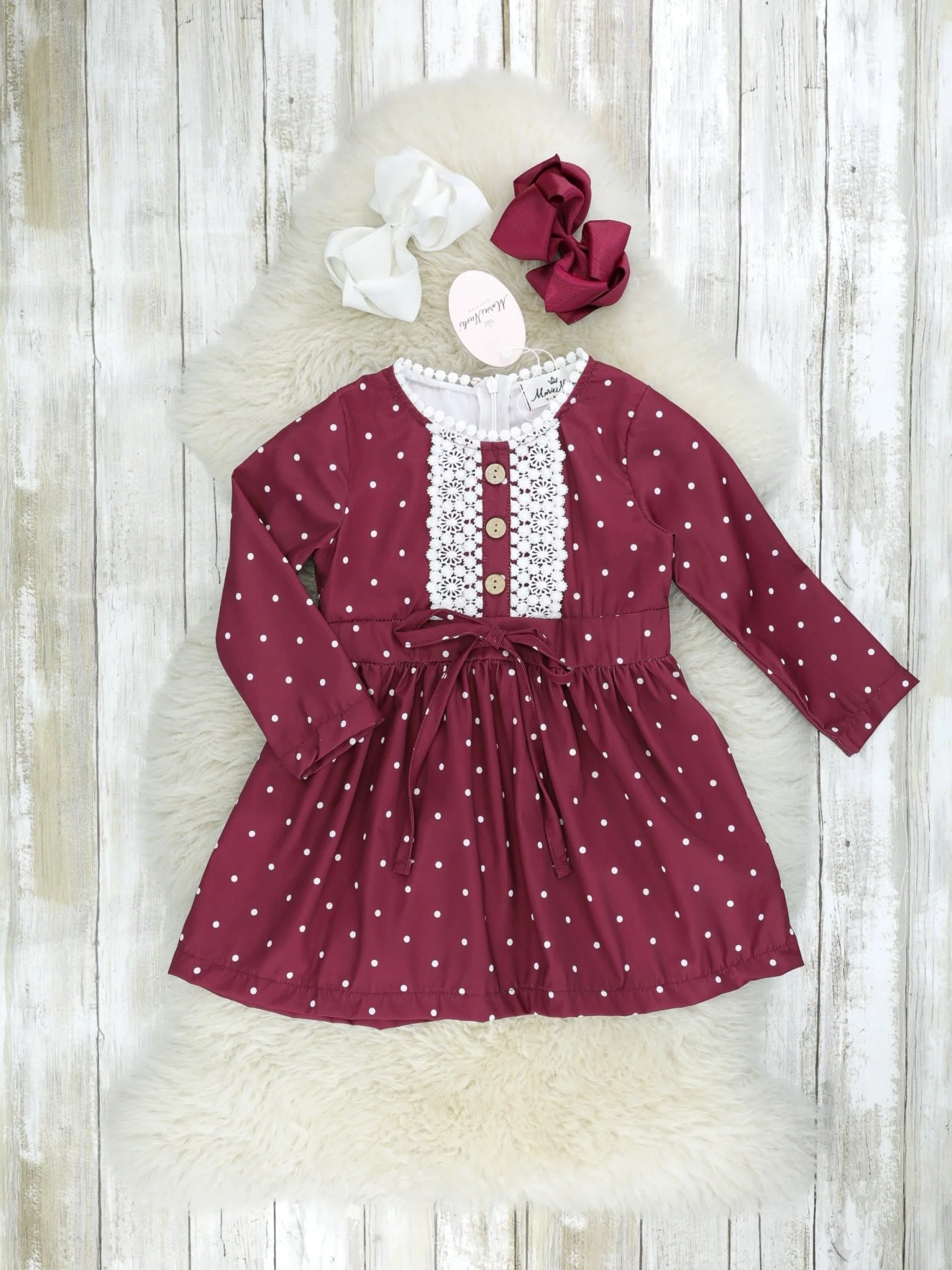 Mulberry Polka Dot Lace Tie Dress