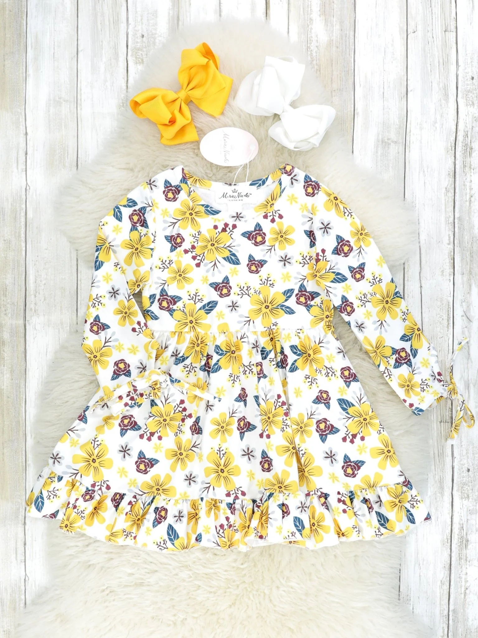 Mustard & Maroon Floral Ruffle Swing Dress