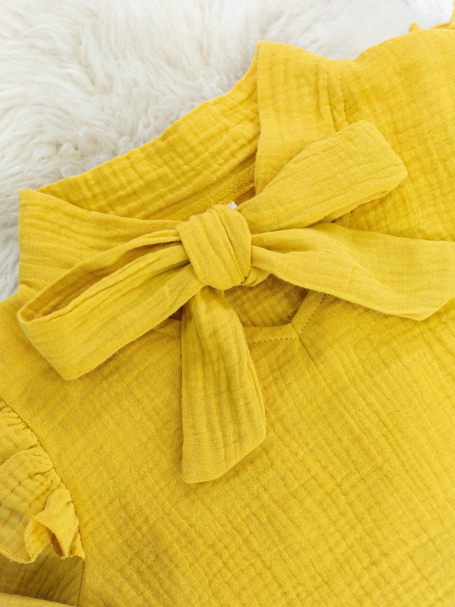 Mustard Bow Ruffle Top & Floral Joggers Outfit - Image 3
