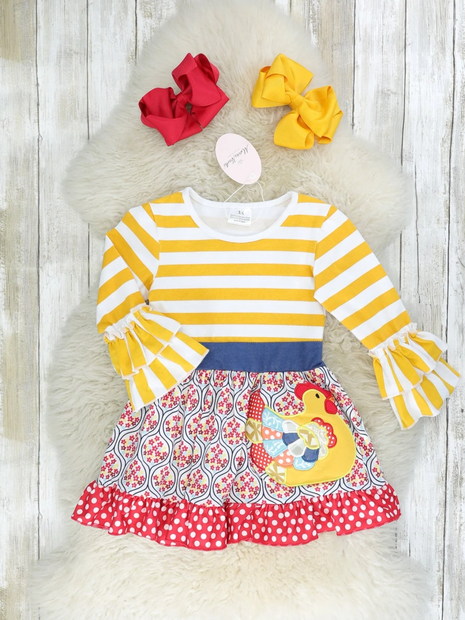 Mustard Floral Chicken Ruffle Dress