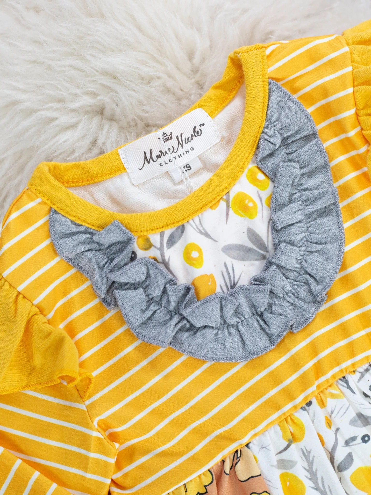 Mustard Floral Raglan Tunic & Icing Ruffle Leggings Outfit - Image 3