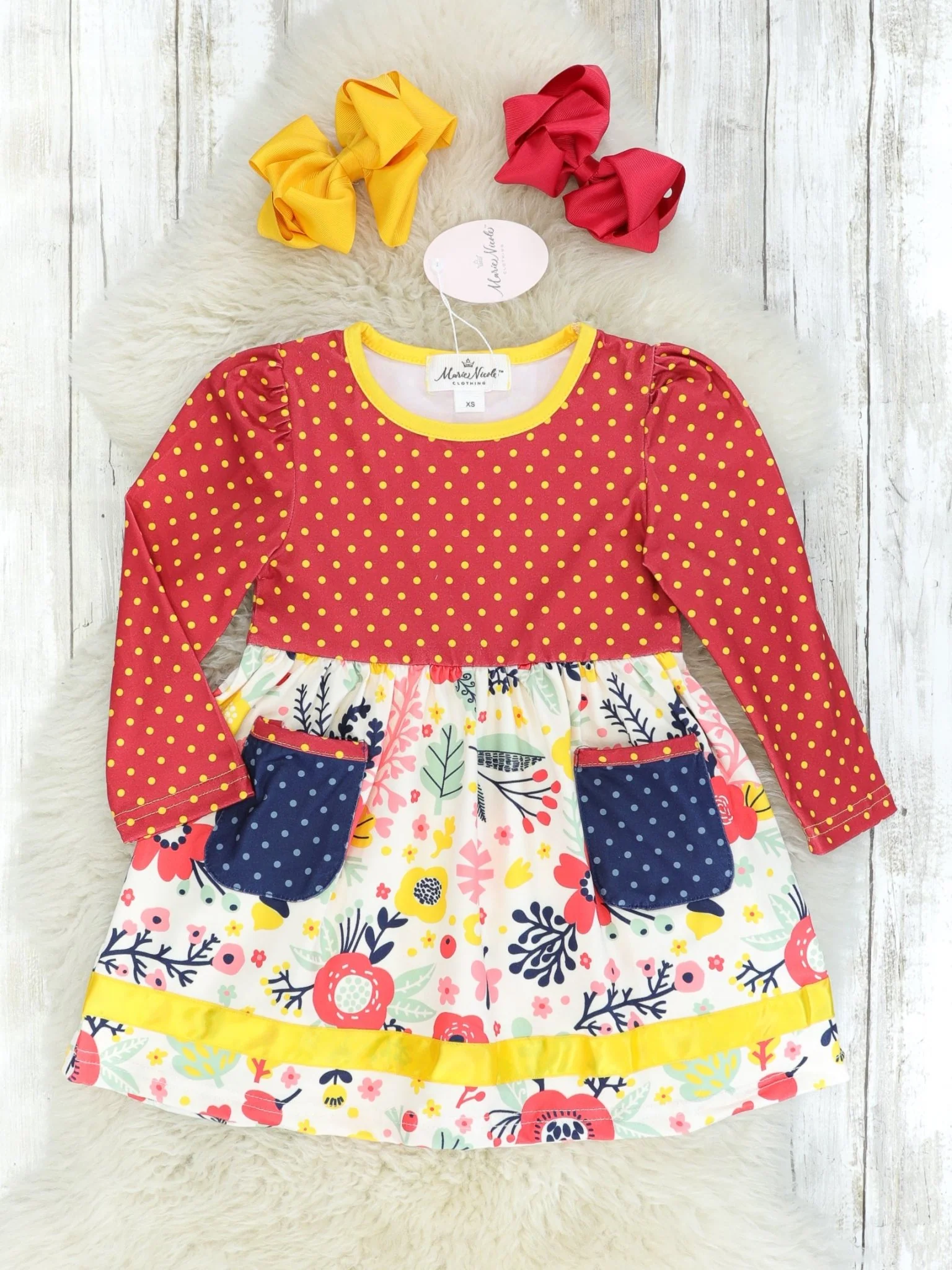 Mustard Polka Dot & Floral Pocketed Swing Dress