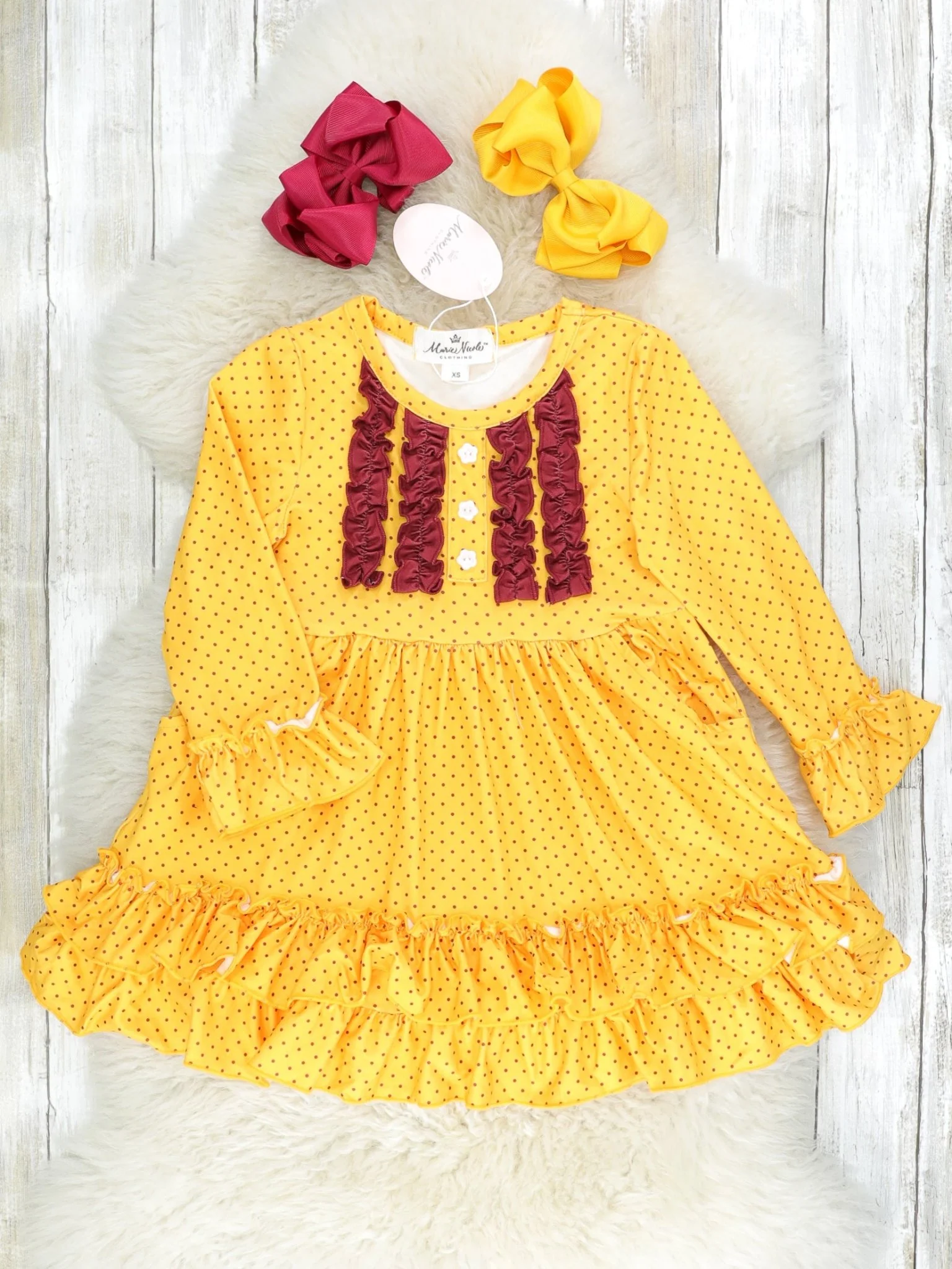 Mustard Polka Dot Ruffle Dress