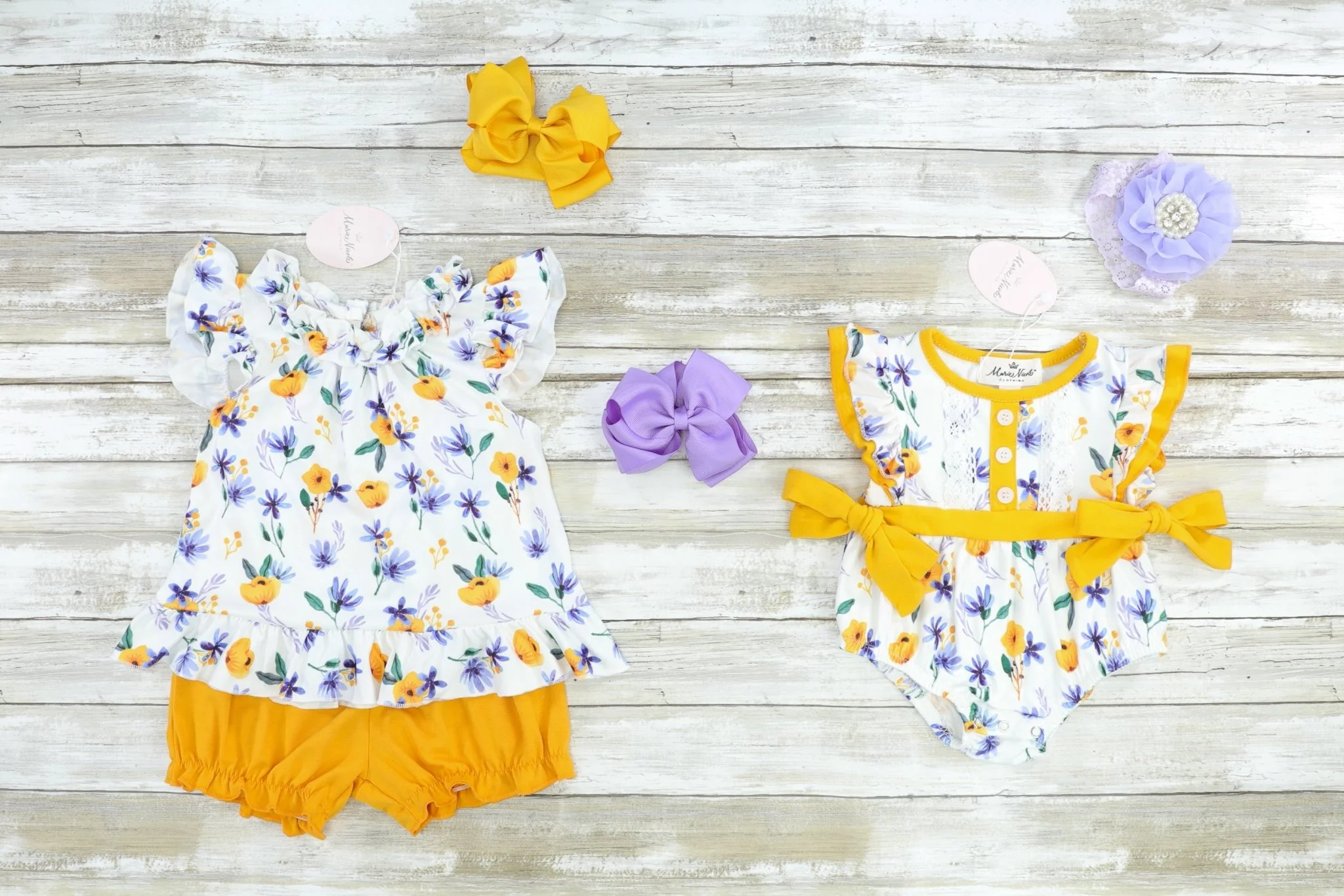Mustard & Purple Floral Ruffle Bubble Romper - Image 2