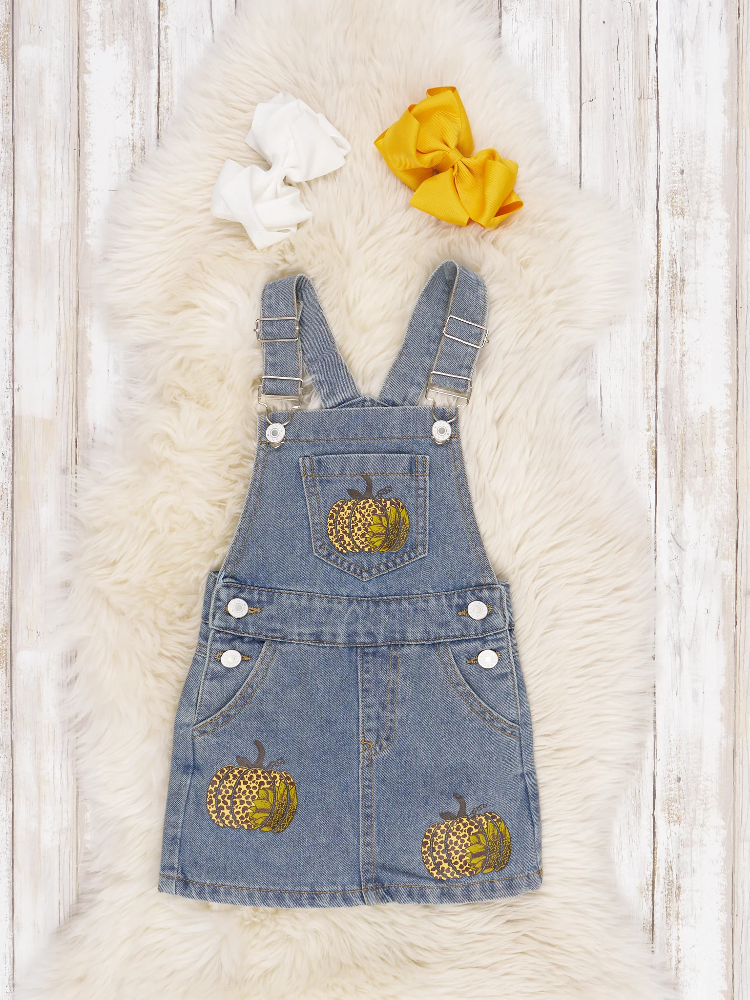 Mustard Striped Shirt & Denim Pumpkin Overall Dress - Image 3