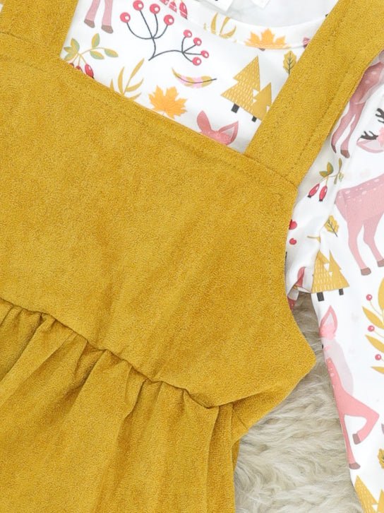 Mustard Suede Dress & Deer Ruffle Top Set - Image 3