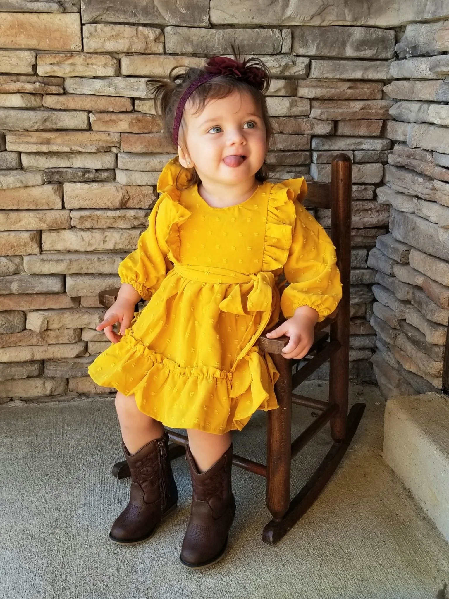 Mustard Swiss Dot Ruffle Dress