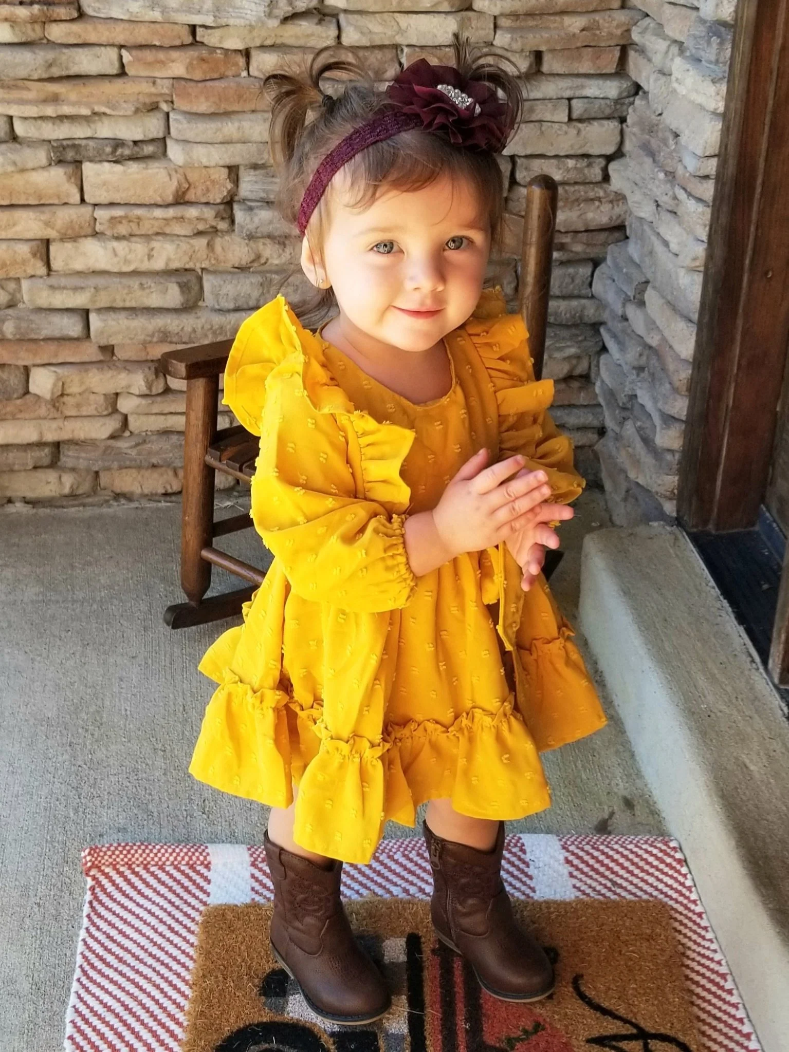 Mustard Swiss Dot Ruffle Dress - Image 2