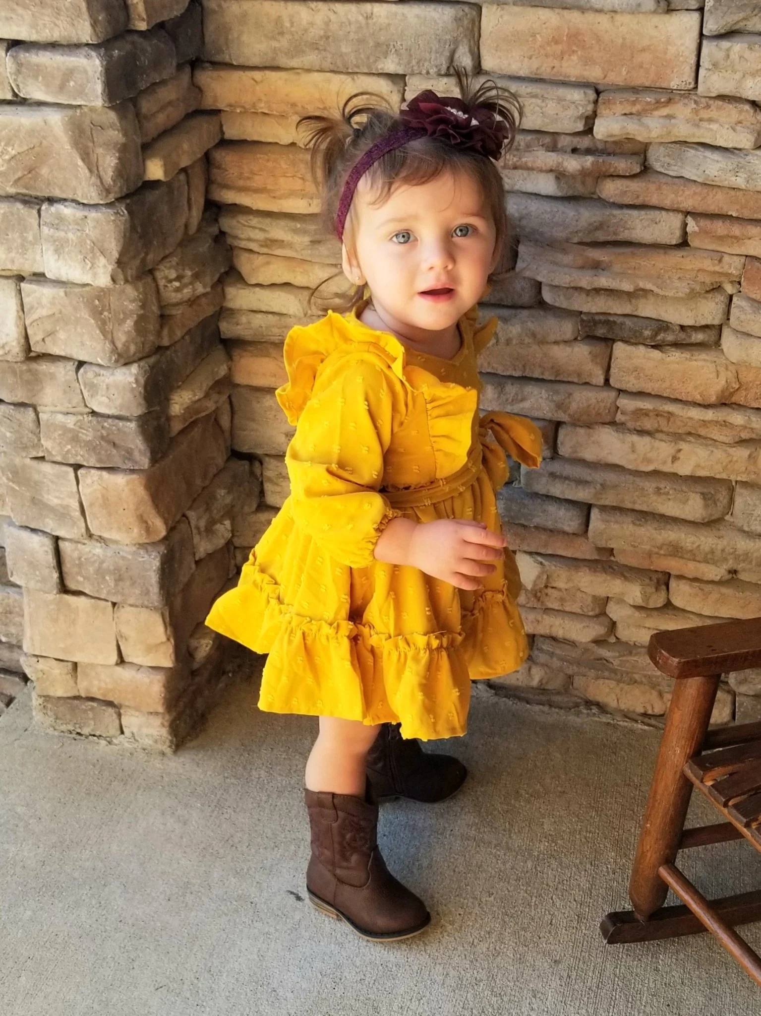 Mustard Swiss Dot Ruffle Dress - Image 3