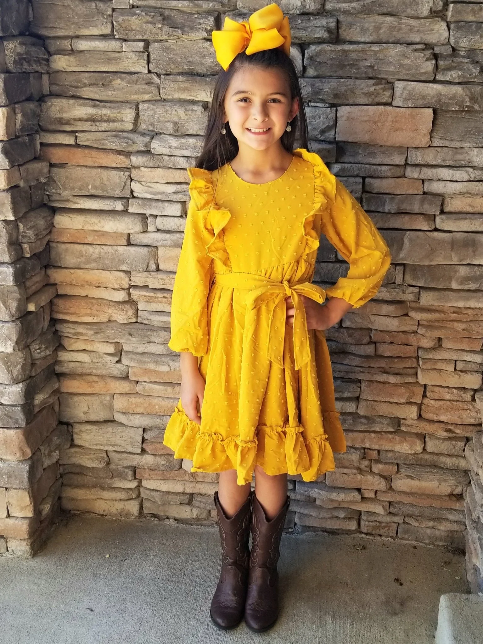 Mustard Swiss Dot Ruffle Dress - Image 4