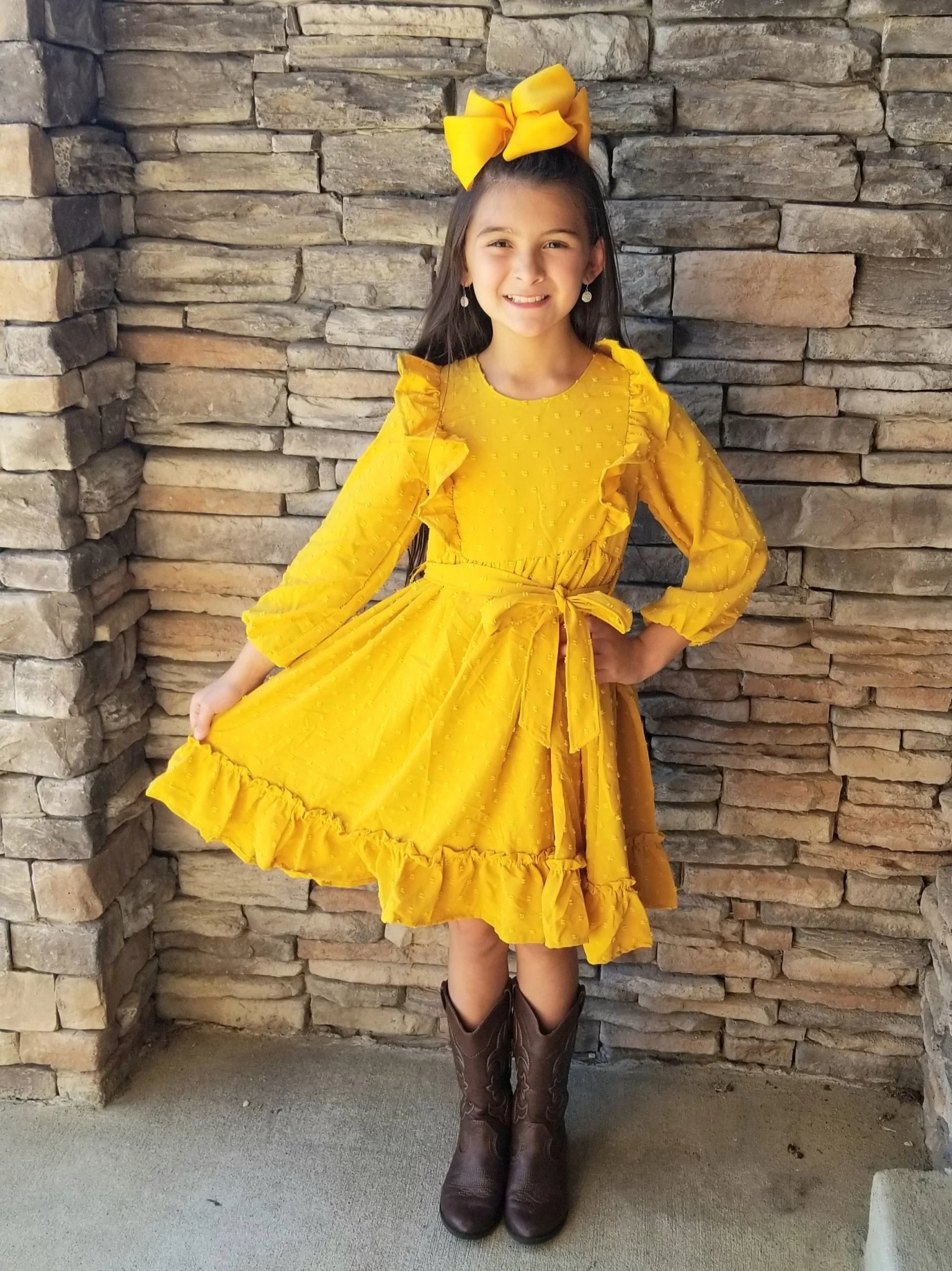 Mustard Swiss Dot Ruffle Dress - Image 5