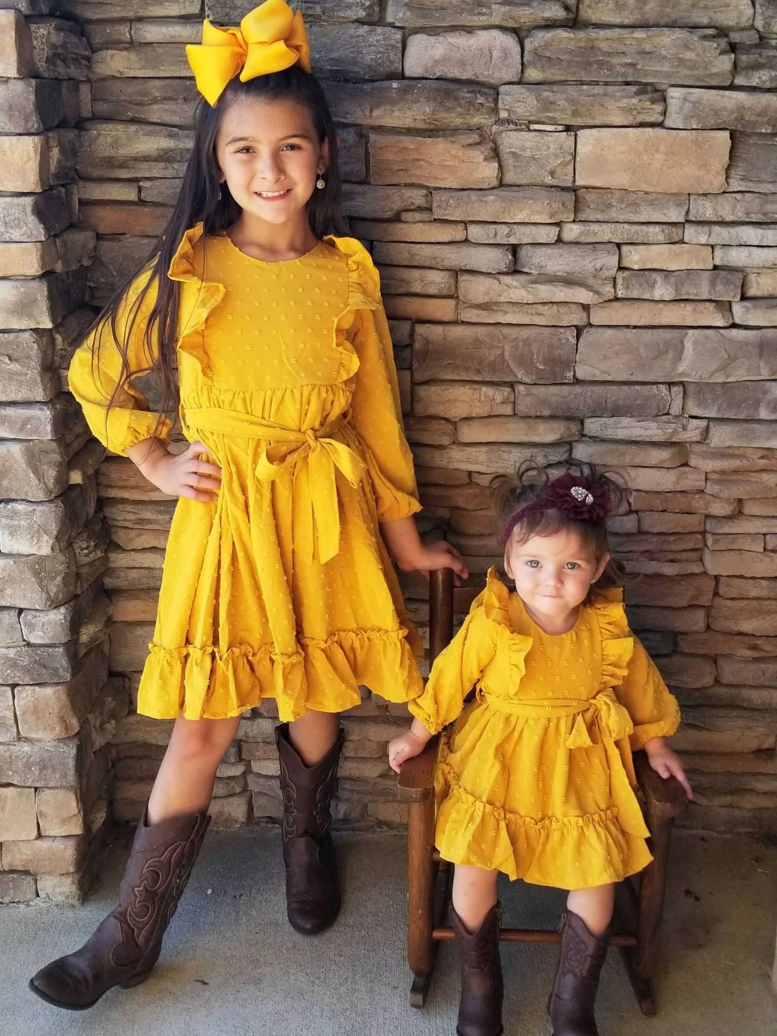 Mustard Swiss Dot Ruffle Dress - Image 6