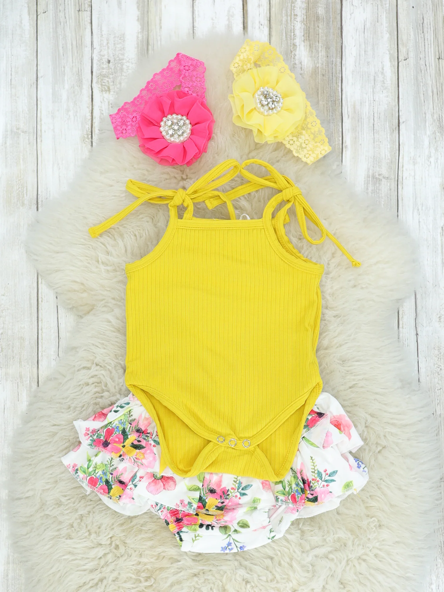 Mustard Tank & Floral Ruffle Skirt Outfit - Image 2