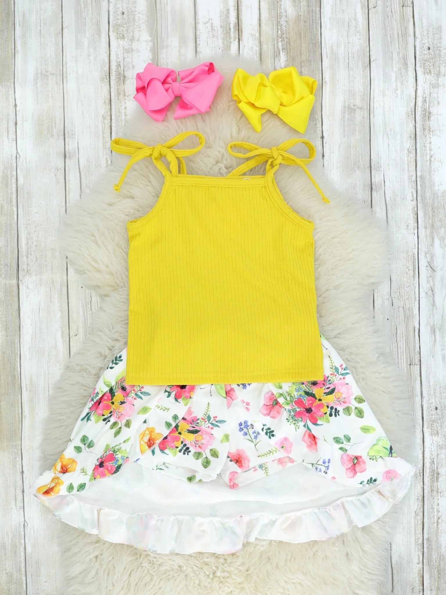 Mustard Tank & Floral Ruffle Split Skirt Outfit - Image 2