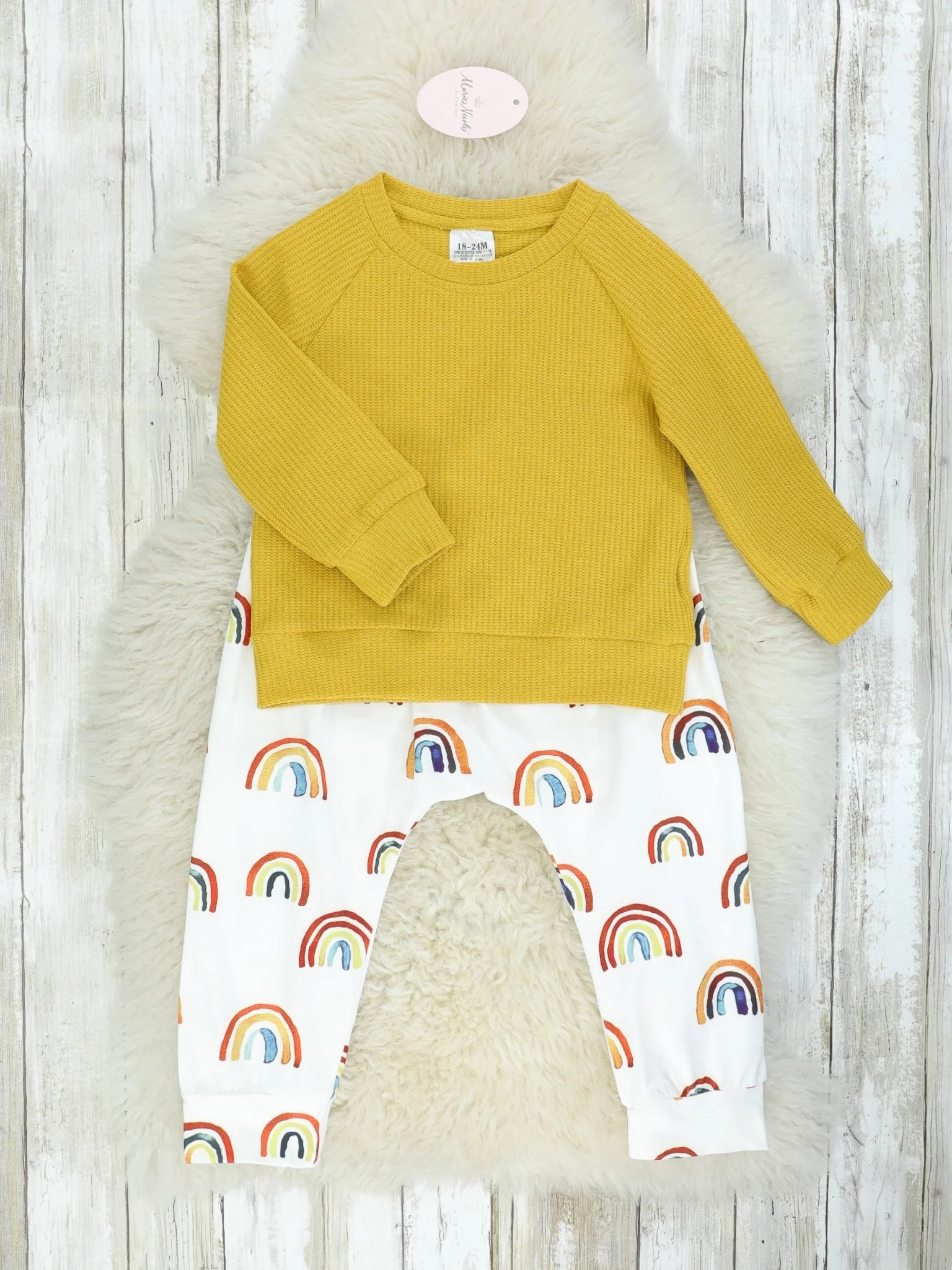 Mustard Top & Rainbow Joggers Outfit - Image 2