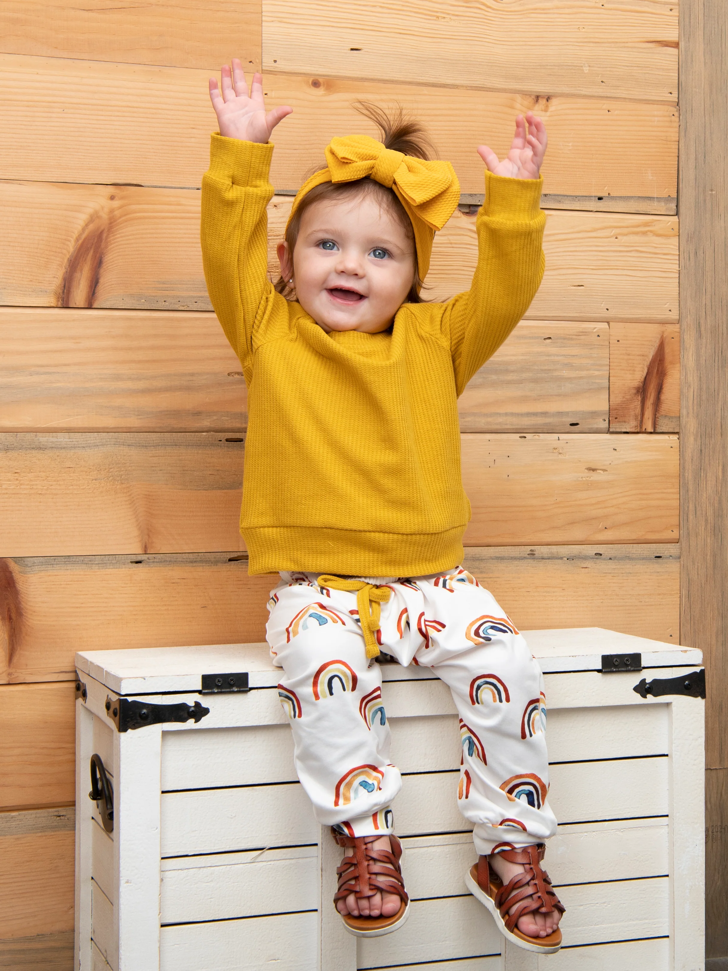 Mustard Top & Rainbow Joggers Outfit - Image 5