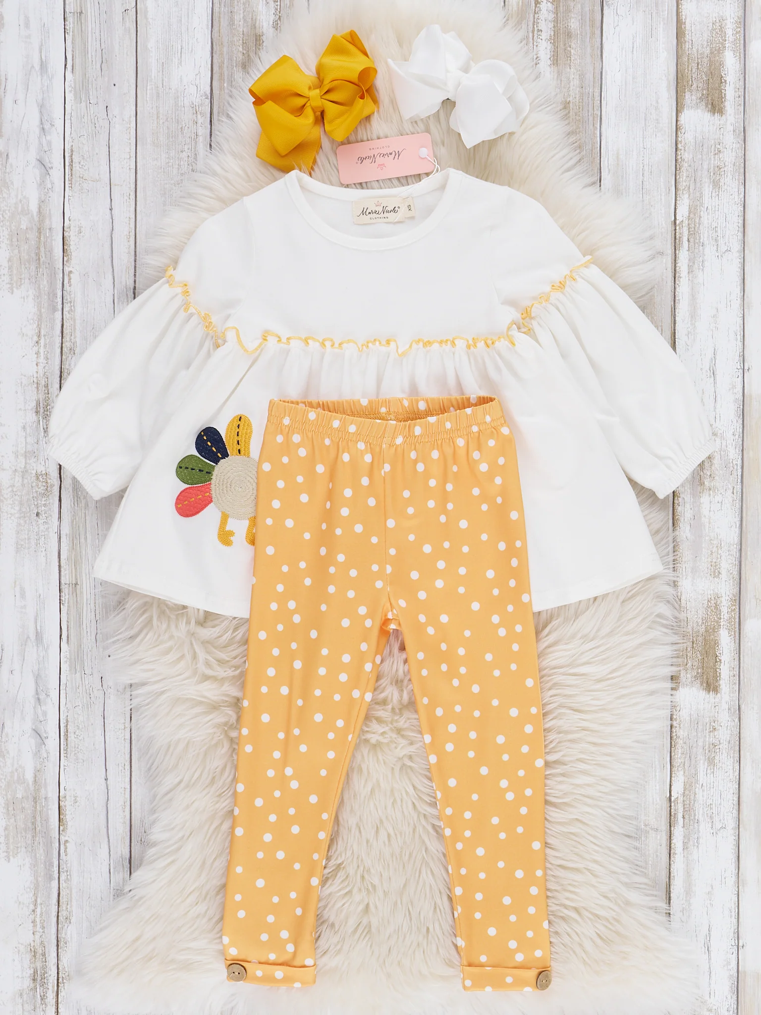 Mustard Polka Dot Embroidered Turkey Outfit - Image 3