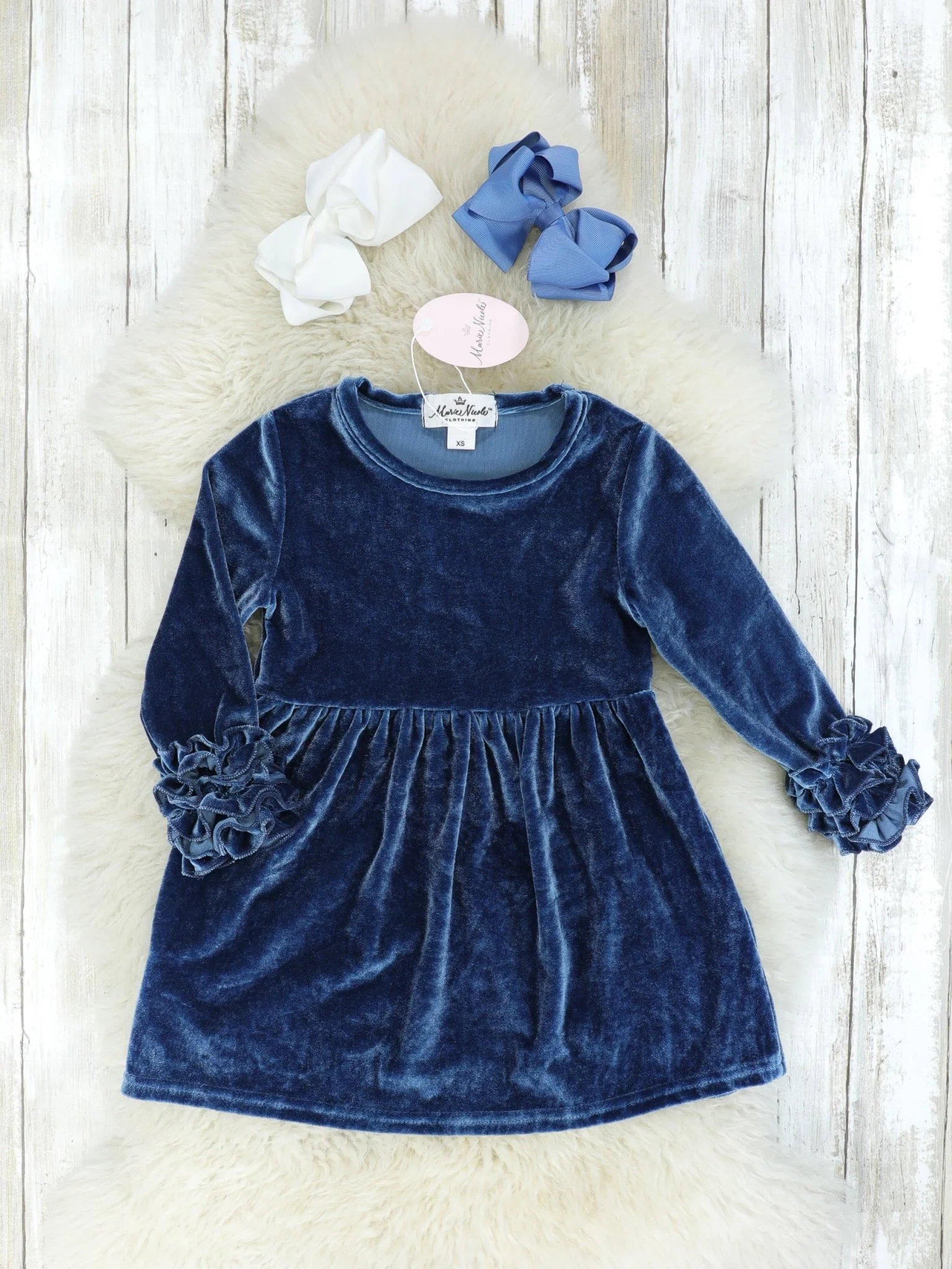 Muted Navy Velvet Icing Ruffle Dress