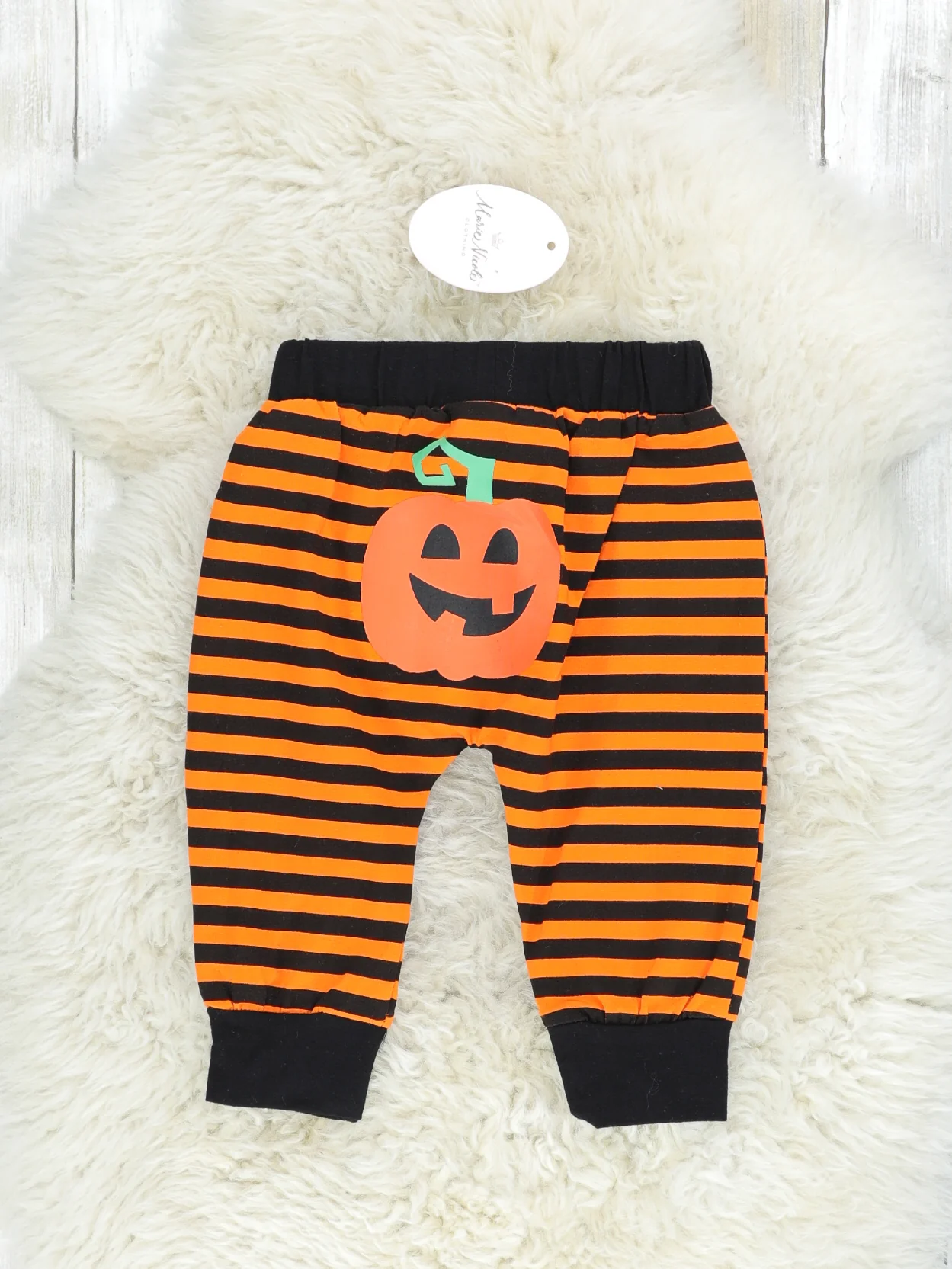 "My First Halloween" Onesie & Orange Striped Joggers Outfit - Image 3