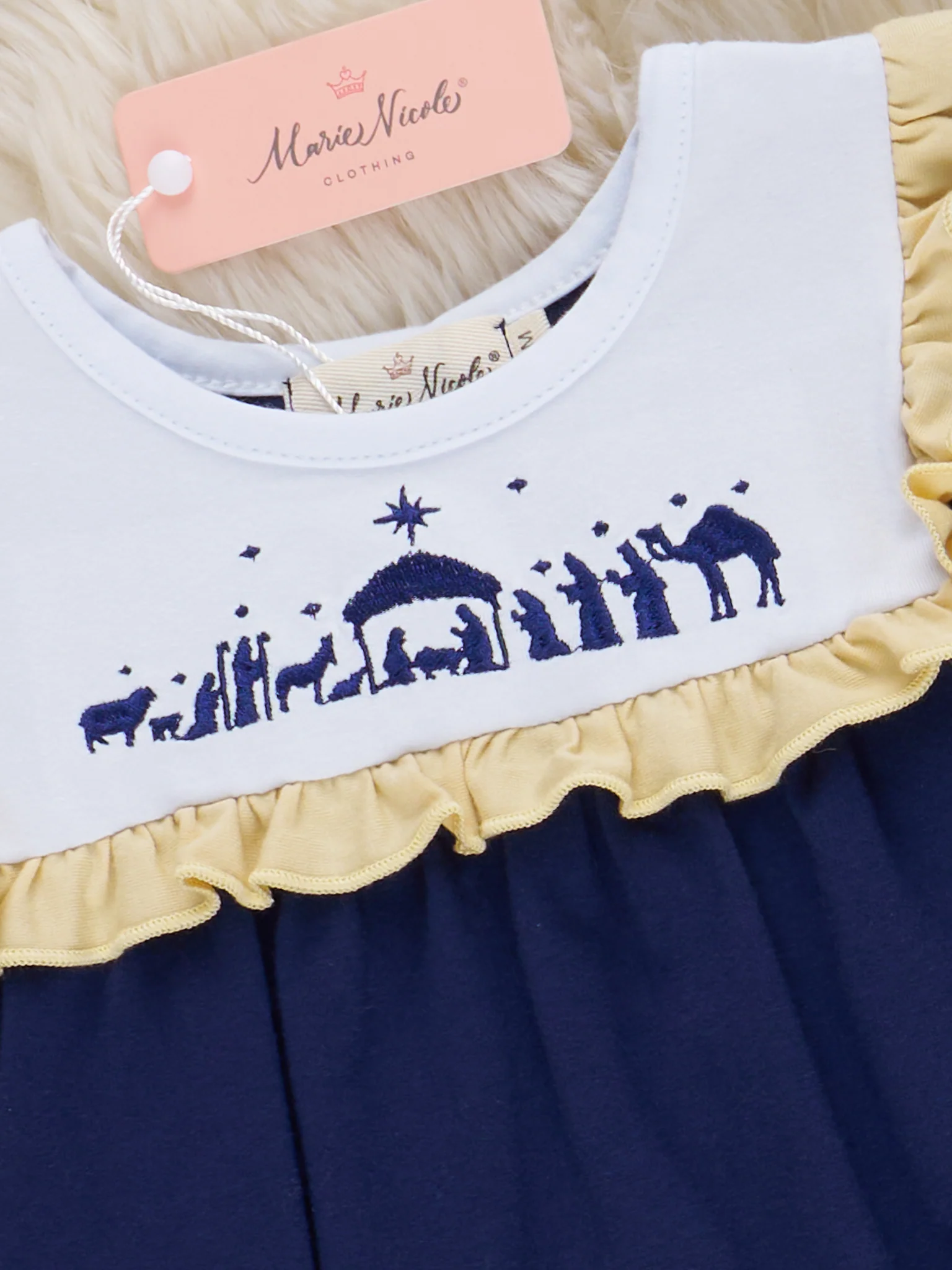 Nativity Embroidered Ruffle Bubble Romper - Image 2