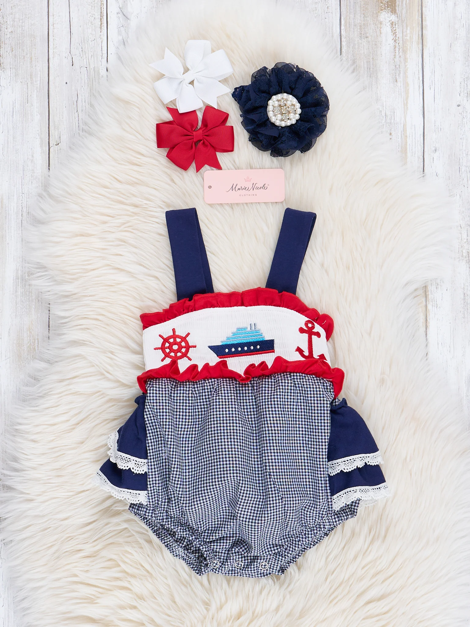 Nautical Navy Smocked Bubble Romper