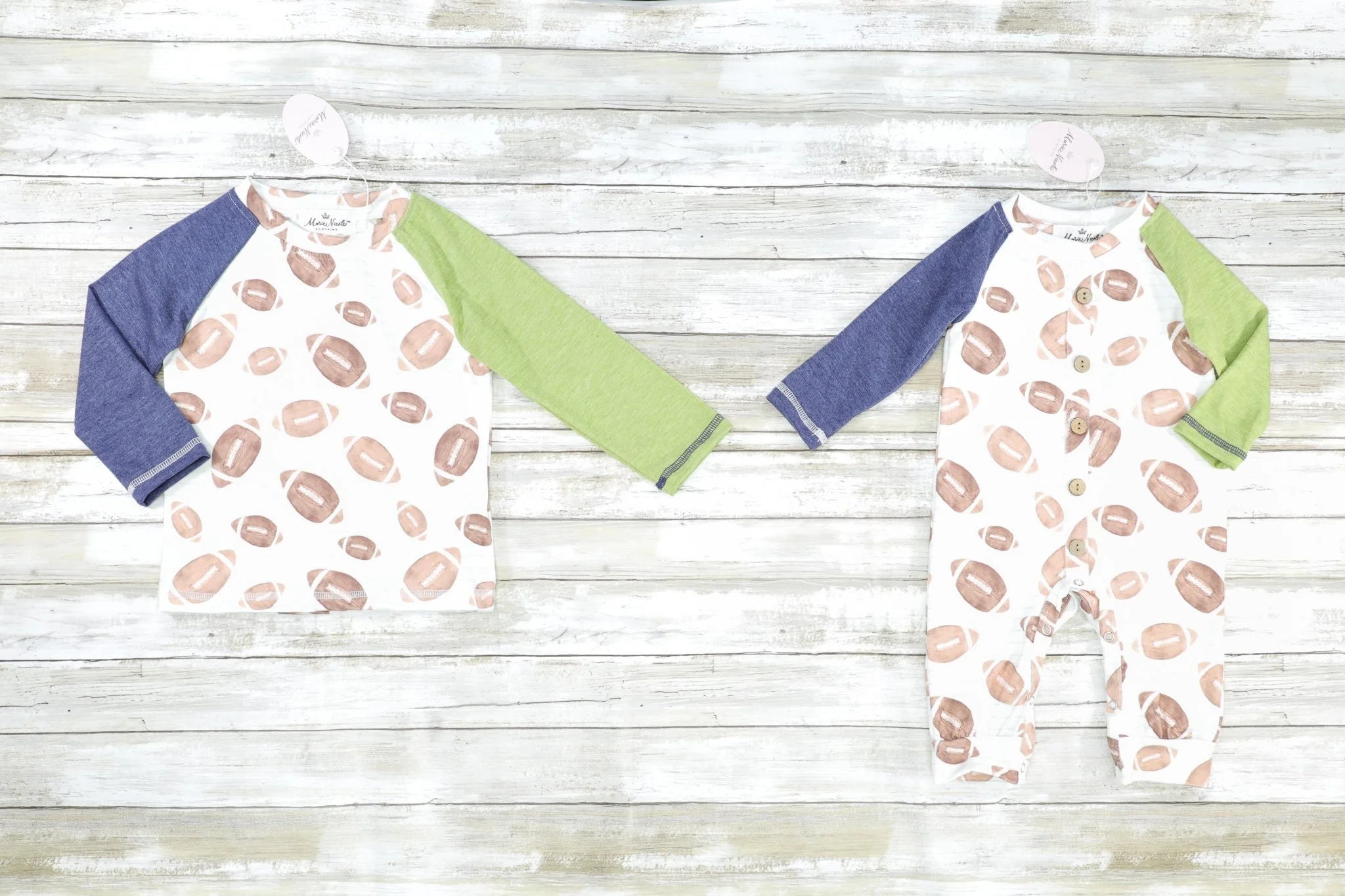 Navy & Green Football Button Romper - Image 2