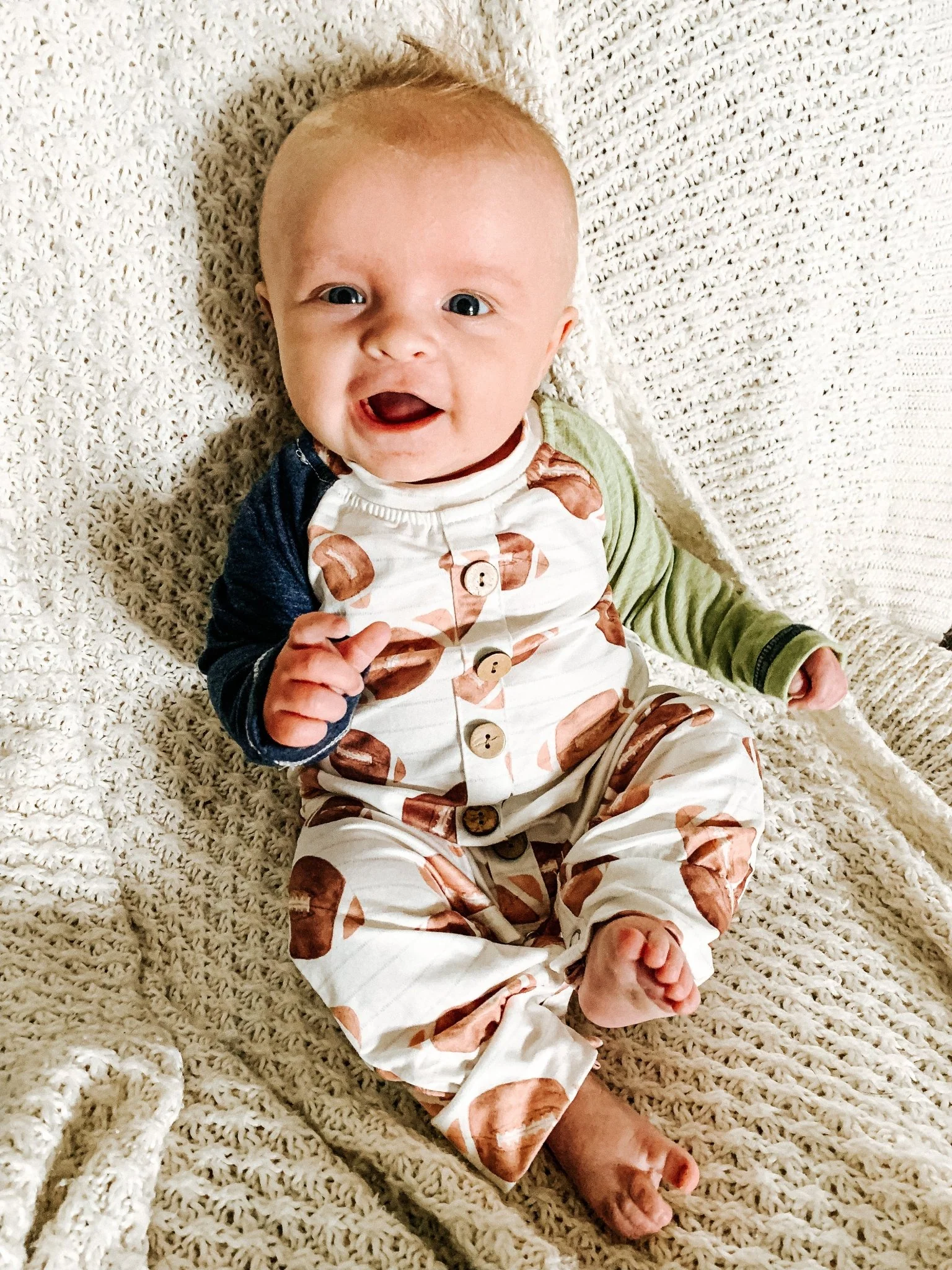 Navy & Green Football Button Romper - Image 3