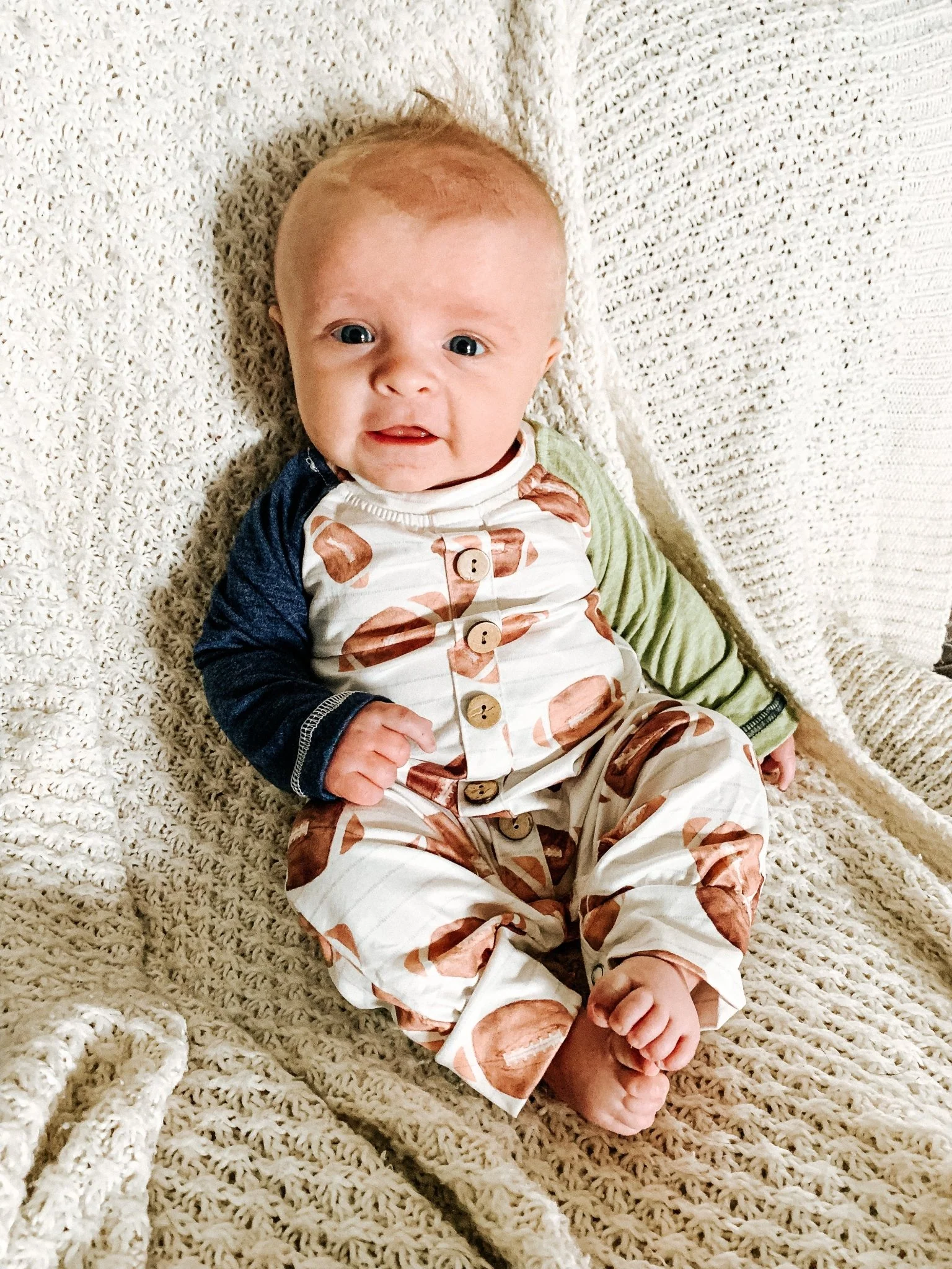 Navy & Green Football Button Romper - Image 4