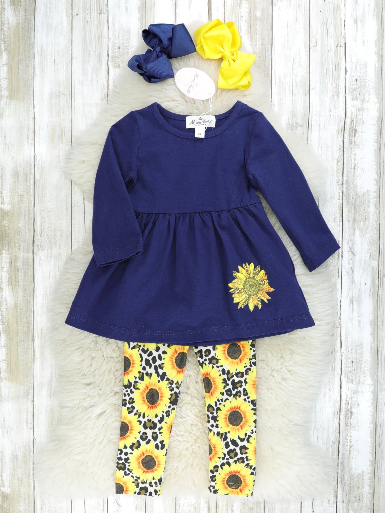 Navy & Leopard Sunflower 3-Piece Outfit - Image 2