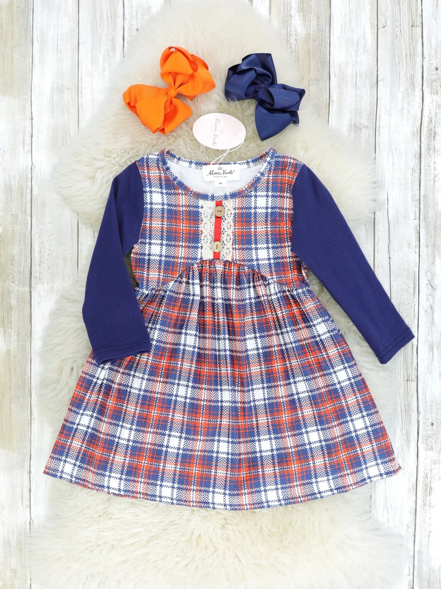 Navy & Orange Plaid Dress