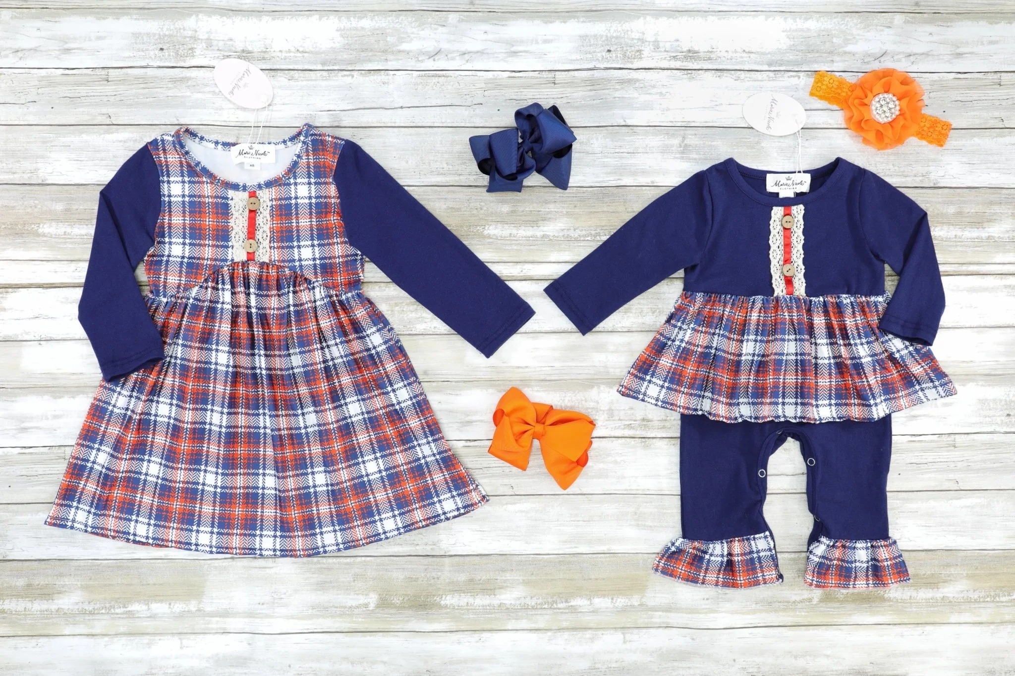 Navy & Orange Plaid Romper - Image 2