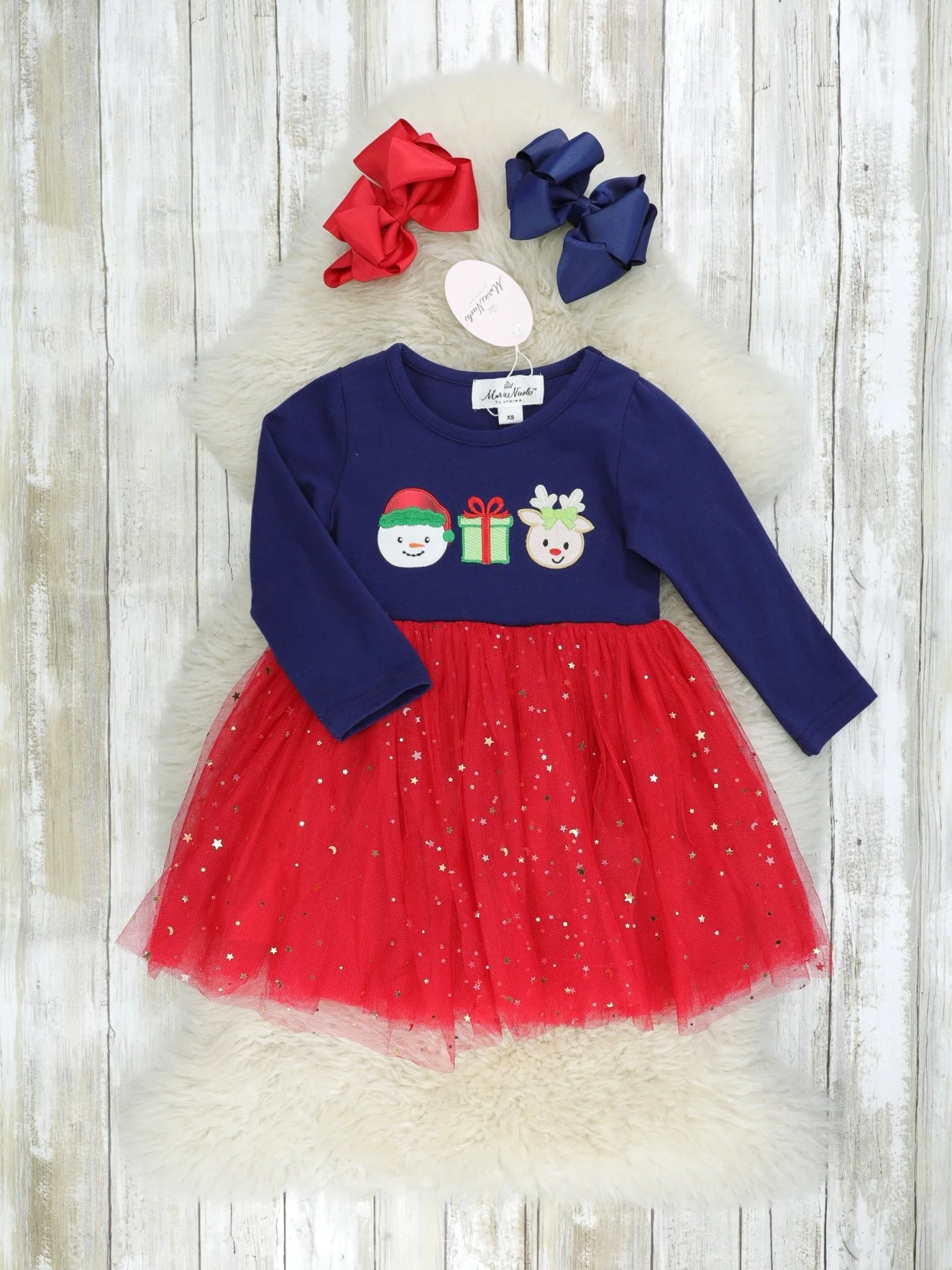 Navy & Red Sparkly Christmas Tulle Dress
