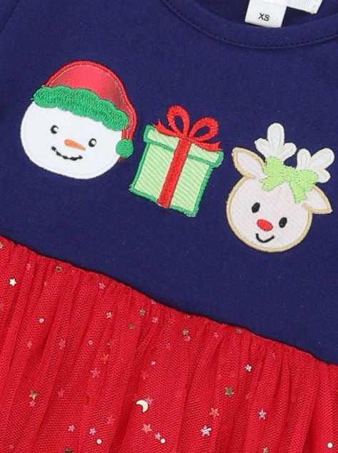 Navy & Red Sparkly Christmas Tulle Dress - Image 2