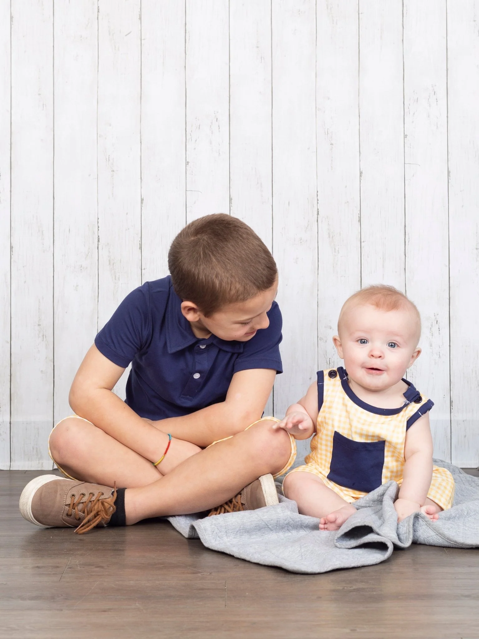 Navy & Yellow Gingham Polo Outfit - Image 4