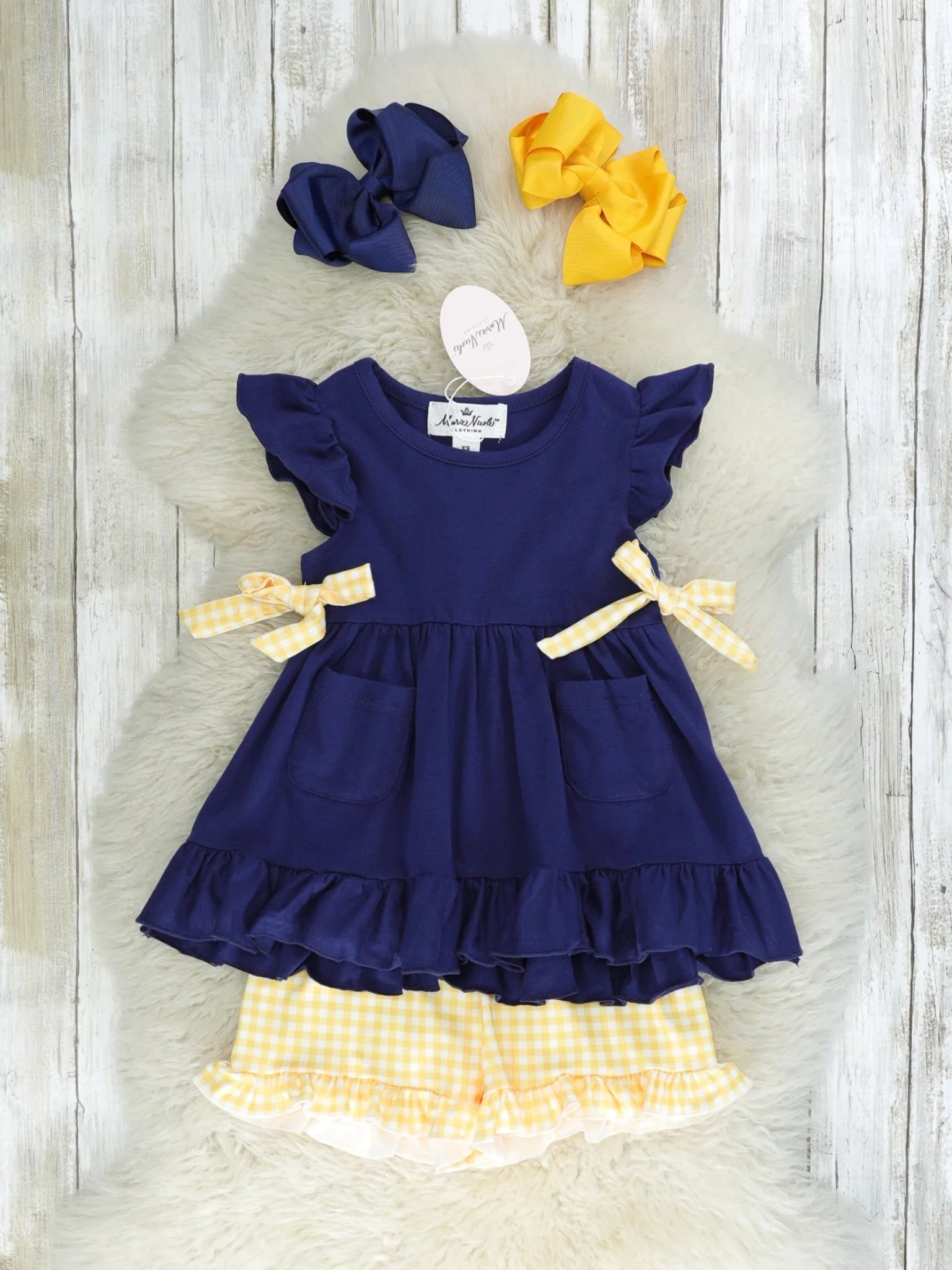 Navy & Yellow Gingham Ruffle Outfit