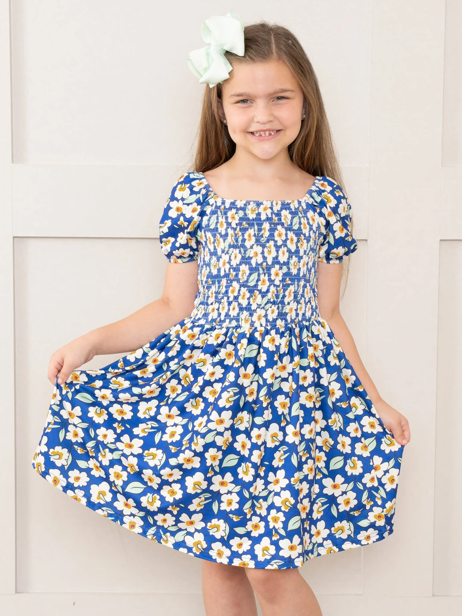 Navy Blooms Smocked Ruffle Dress - Image 2