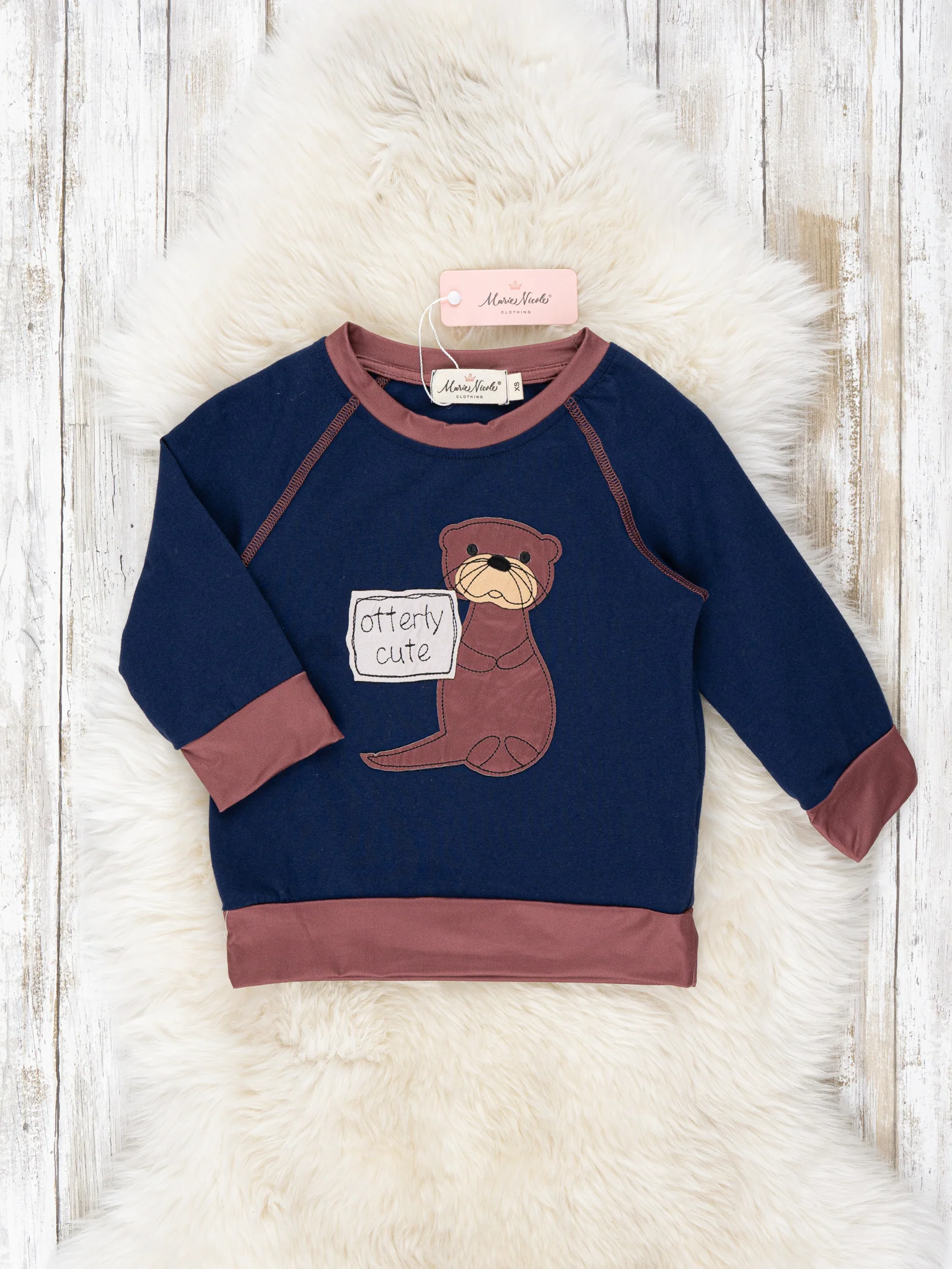Navy & Brown Embroidered Otter Shirt