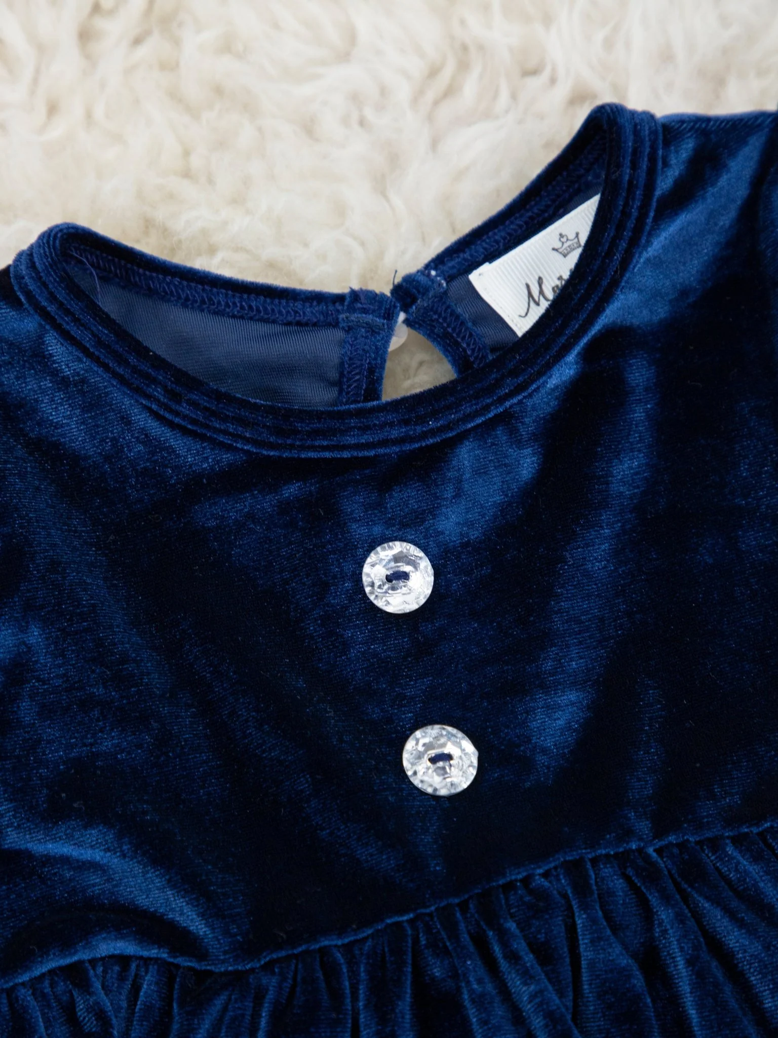 Navy Bubble Sleeve Velvet Dress - Image 3