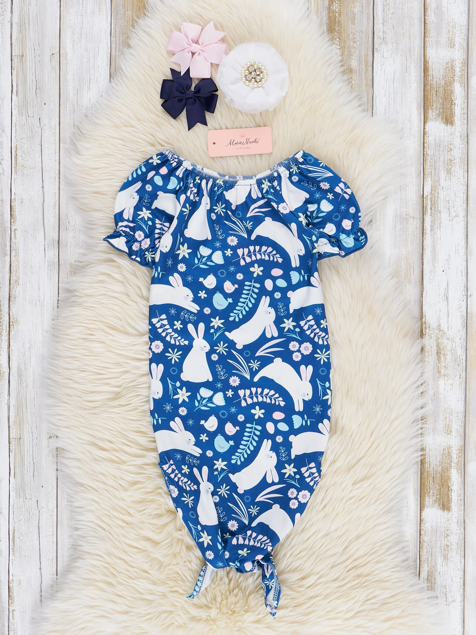 Navy Bunny Leaps Ruffle Knot Gown